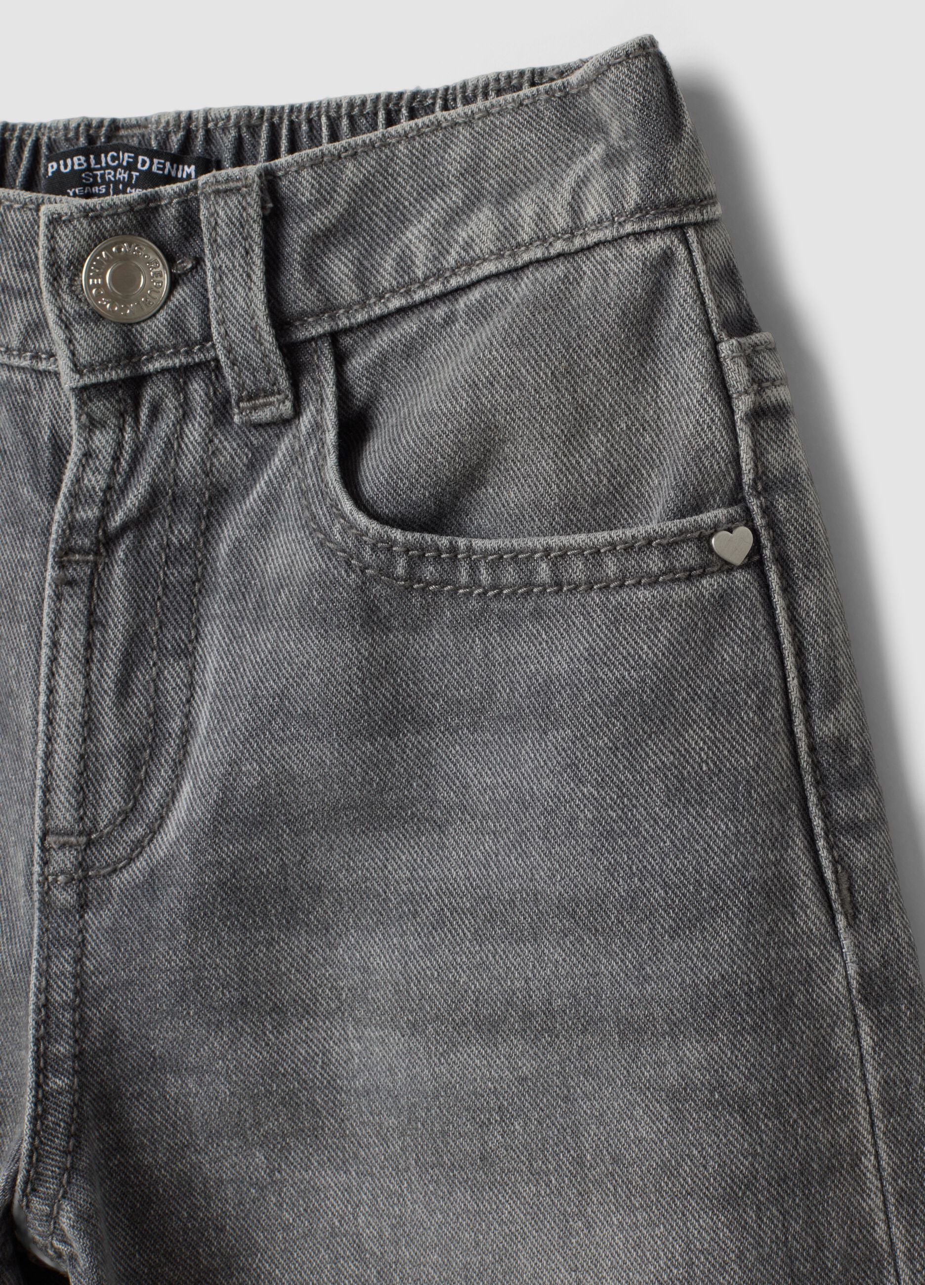 Grey cotton denim straight-fit jeans for girls