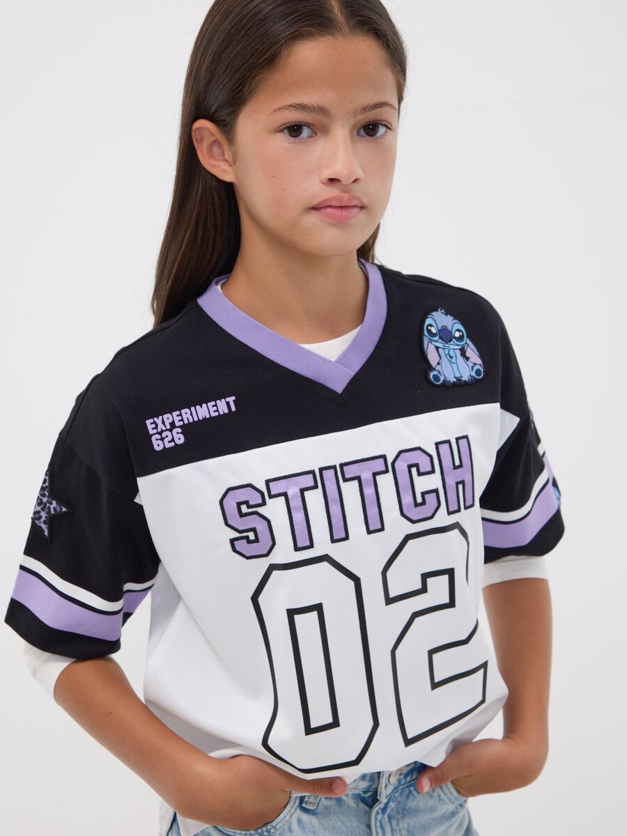 Wei&szlig;-schwarzes Boxy-Fit T-Shirt mit Lilo & Stitch-Motiv f&uuml;r M&auml;dchen_1