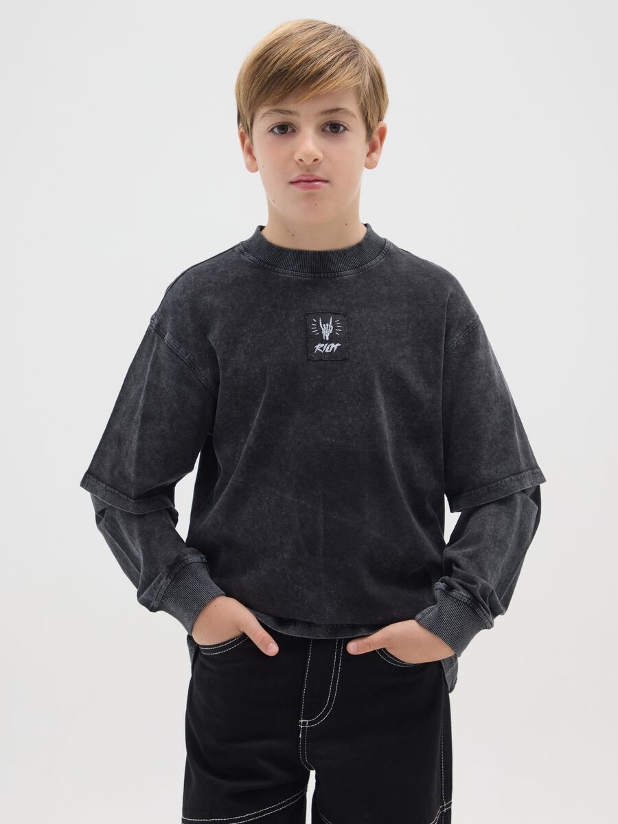 Boys' black long sleeve t-shirt in pure cotton_0