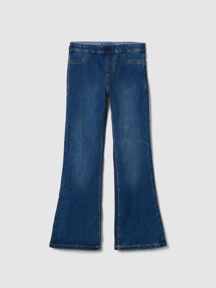 Girls' Blue Flare Fit Cotton Blend Jeggings_0