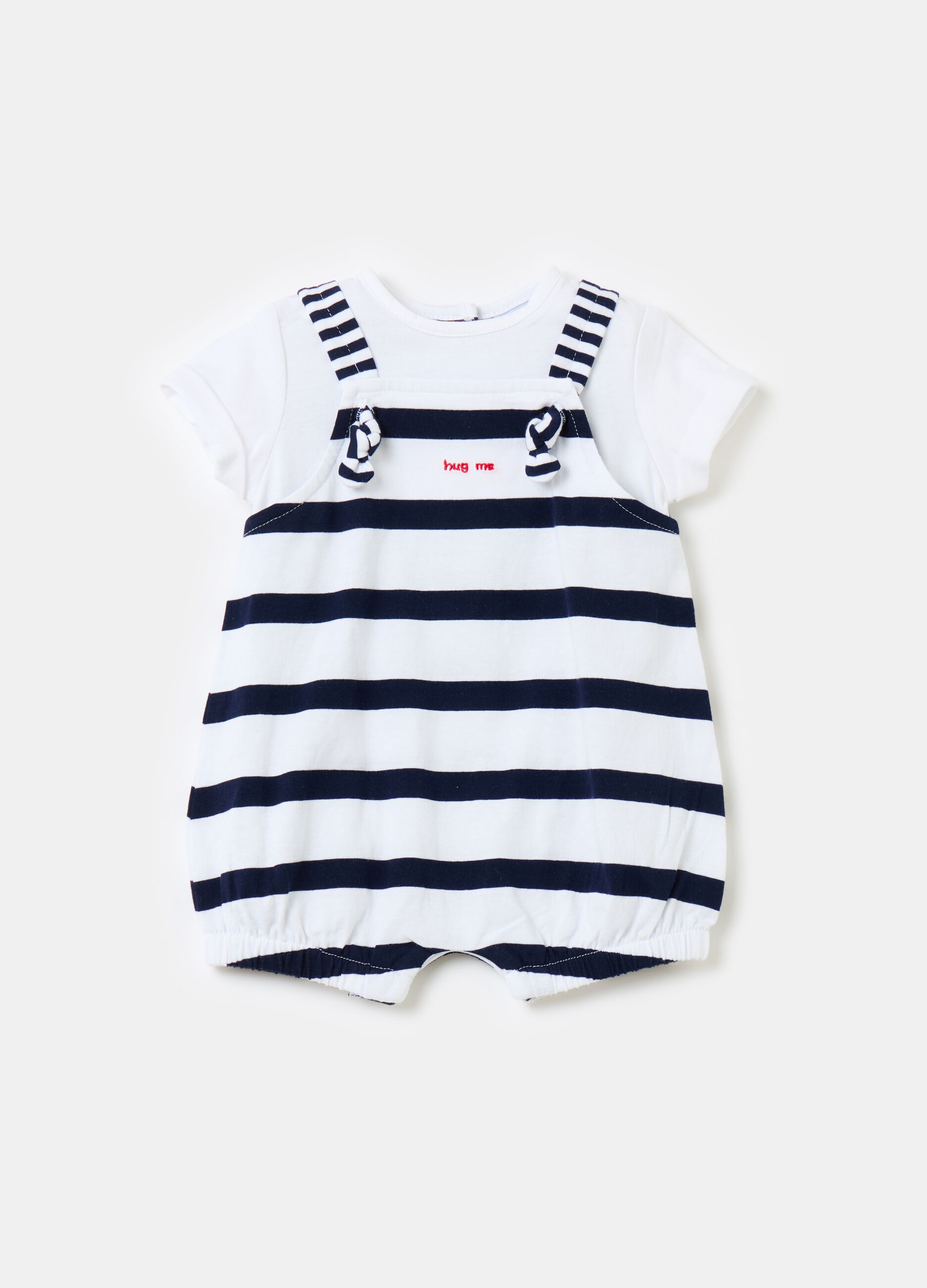 Striped organic cotton onesie with embroidery