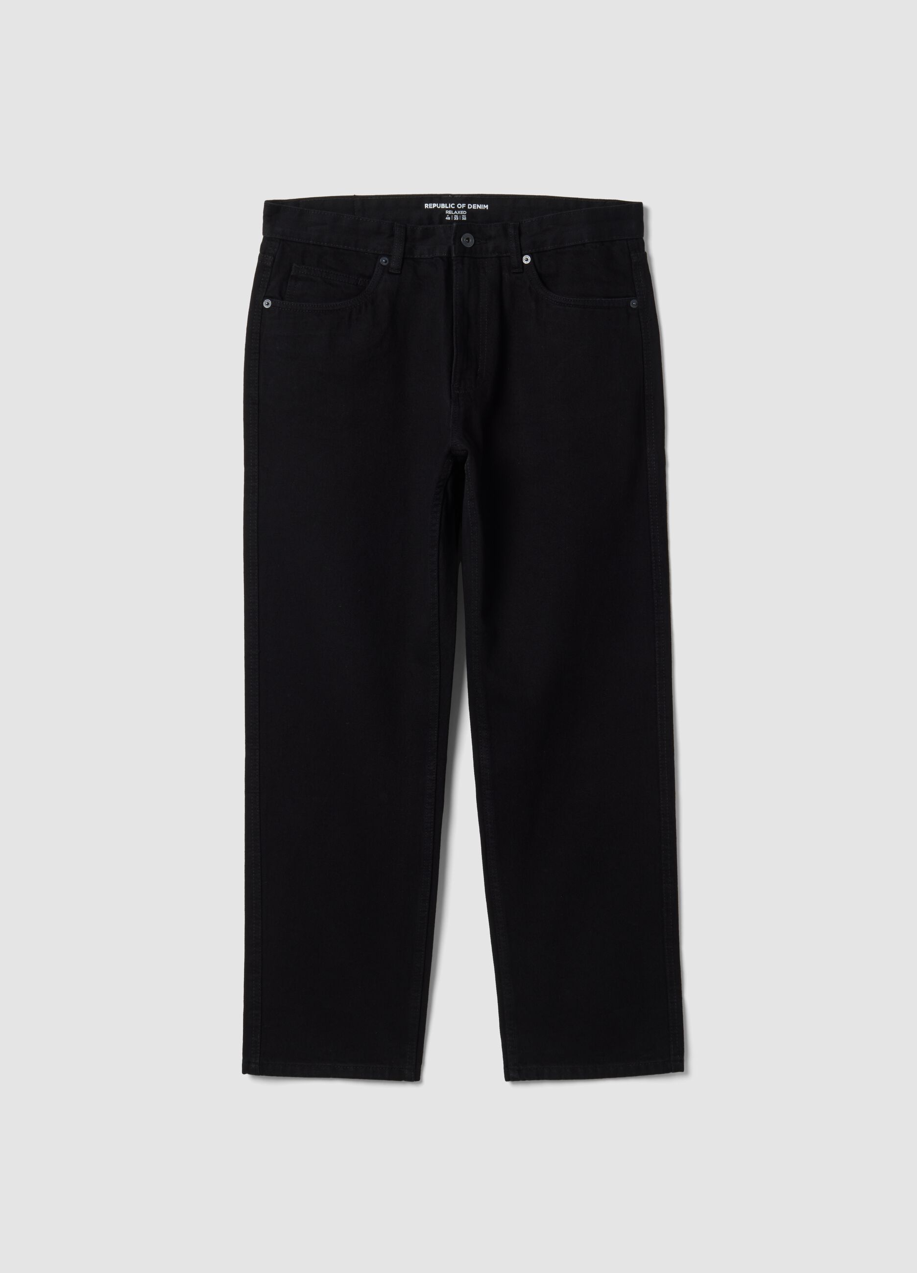 Schwarze Denim-Jeans aus reiner Baumwolle, Relaxed Fit