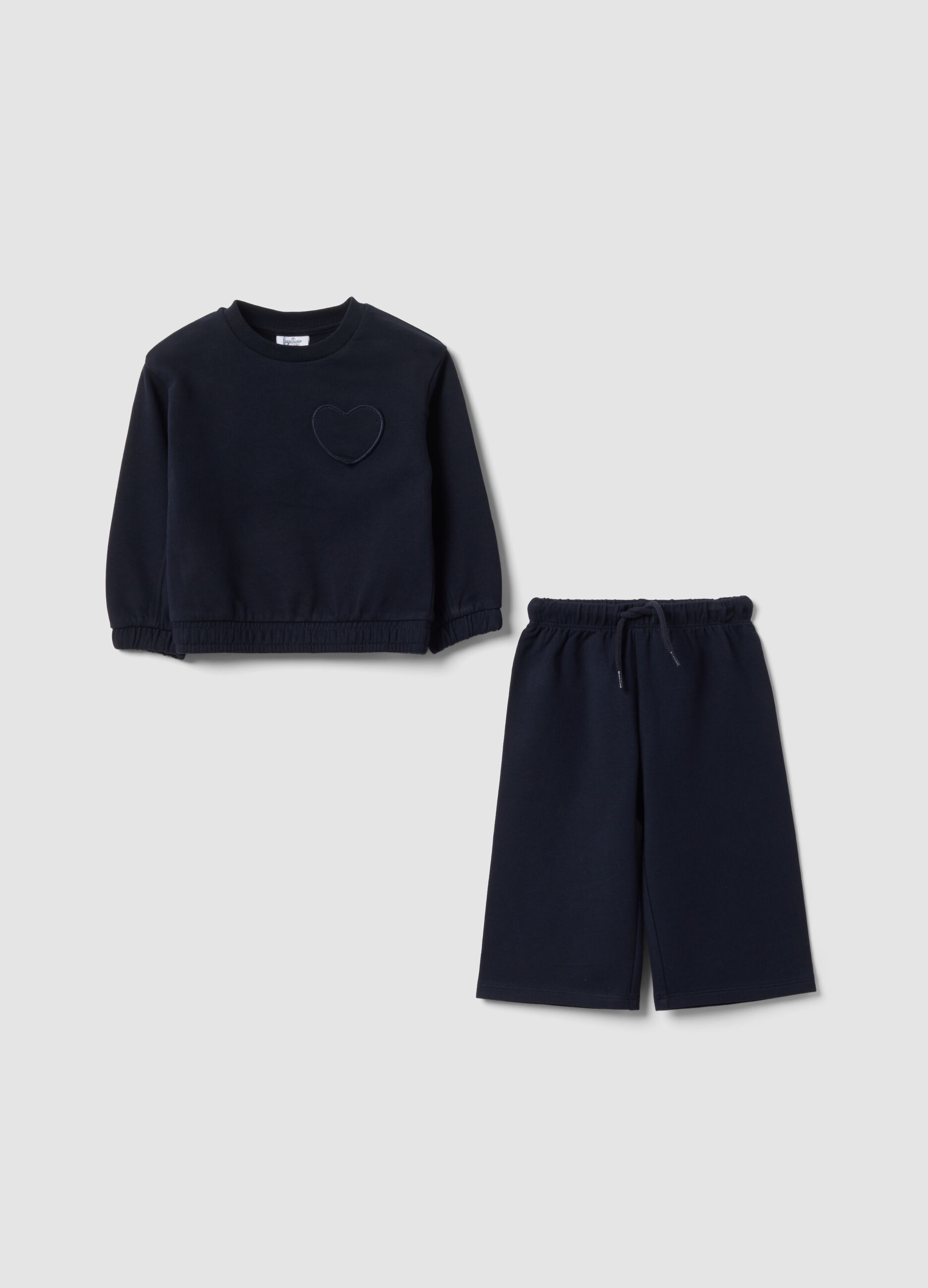 Completo blu in puro cotone con felpa a girocollo per bimba