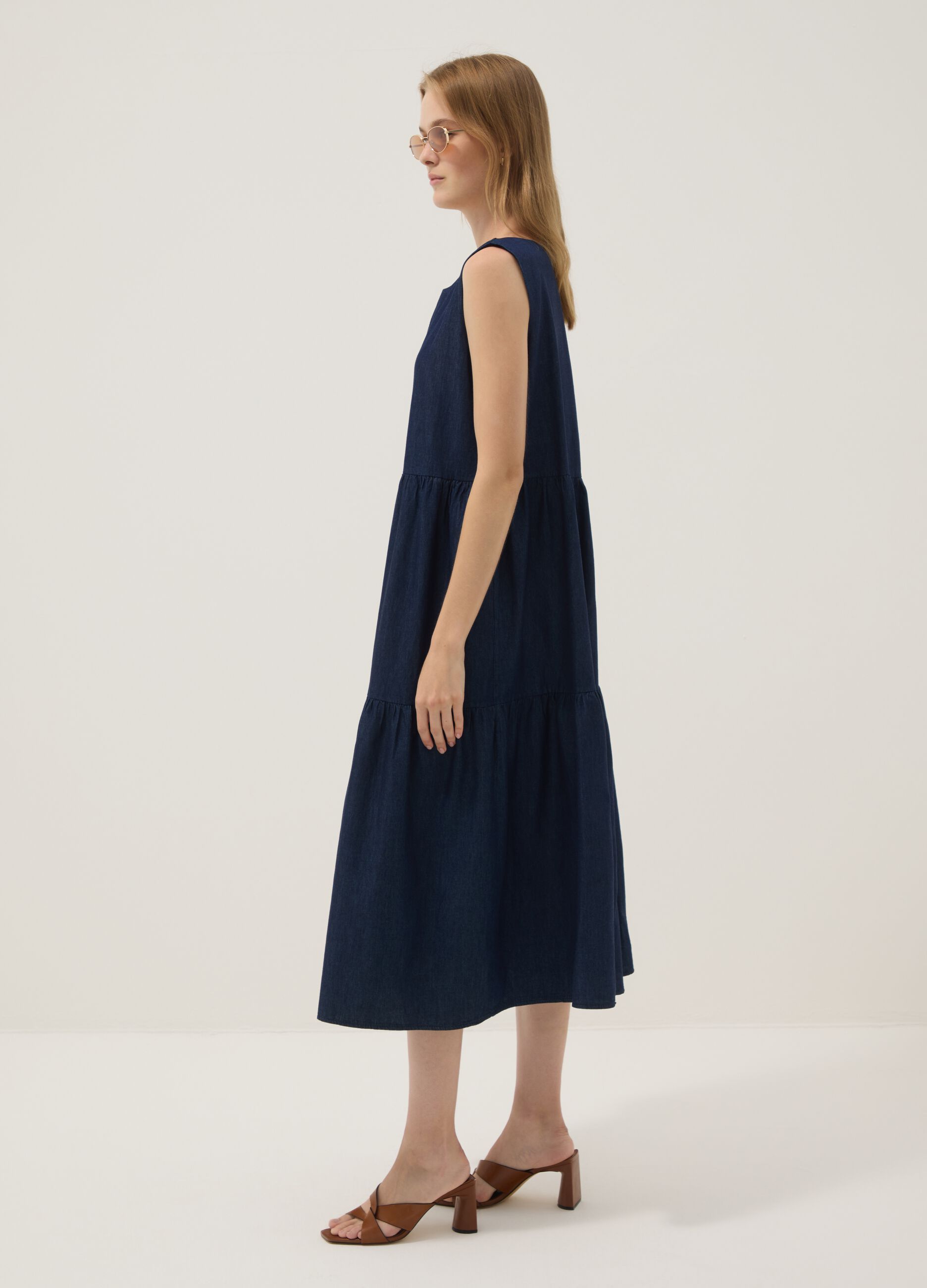 Robe midi bleue en pur coton