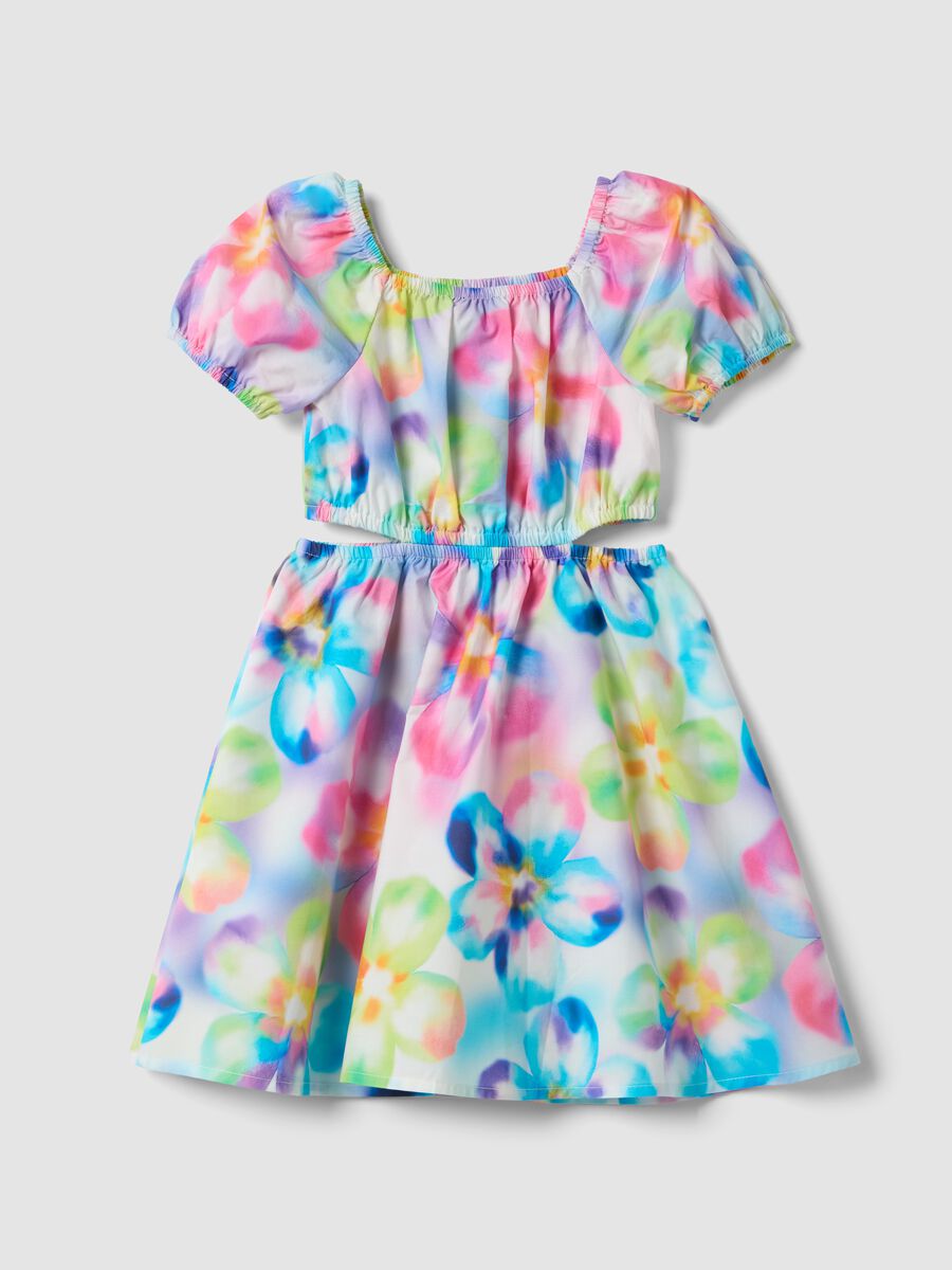 Mehrfarbiges Kleid aus reiner Baumwolle mit Blumenmuster, Regular Fit_1