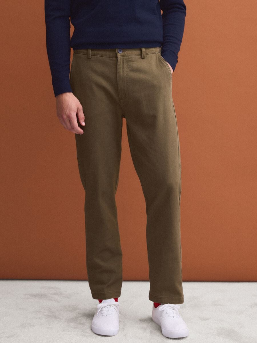 Men&rsquo;s brown stretch-cotton straight-fit chino trousers_1