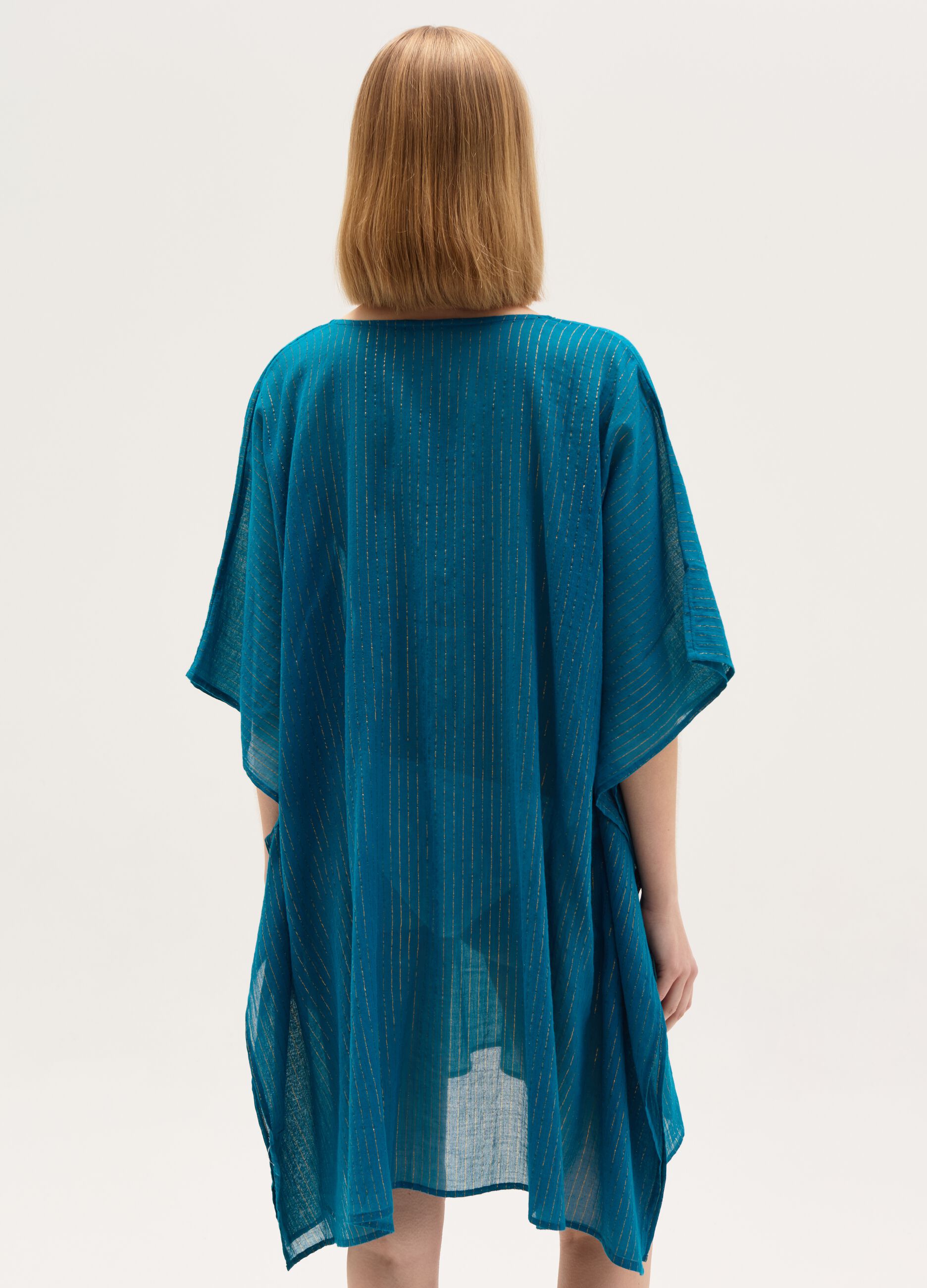 Beach cover-up poncho in lurex and cotton