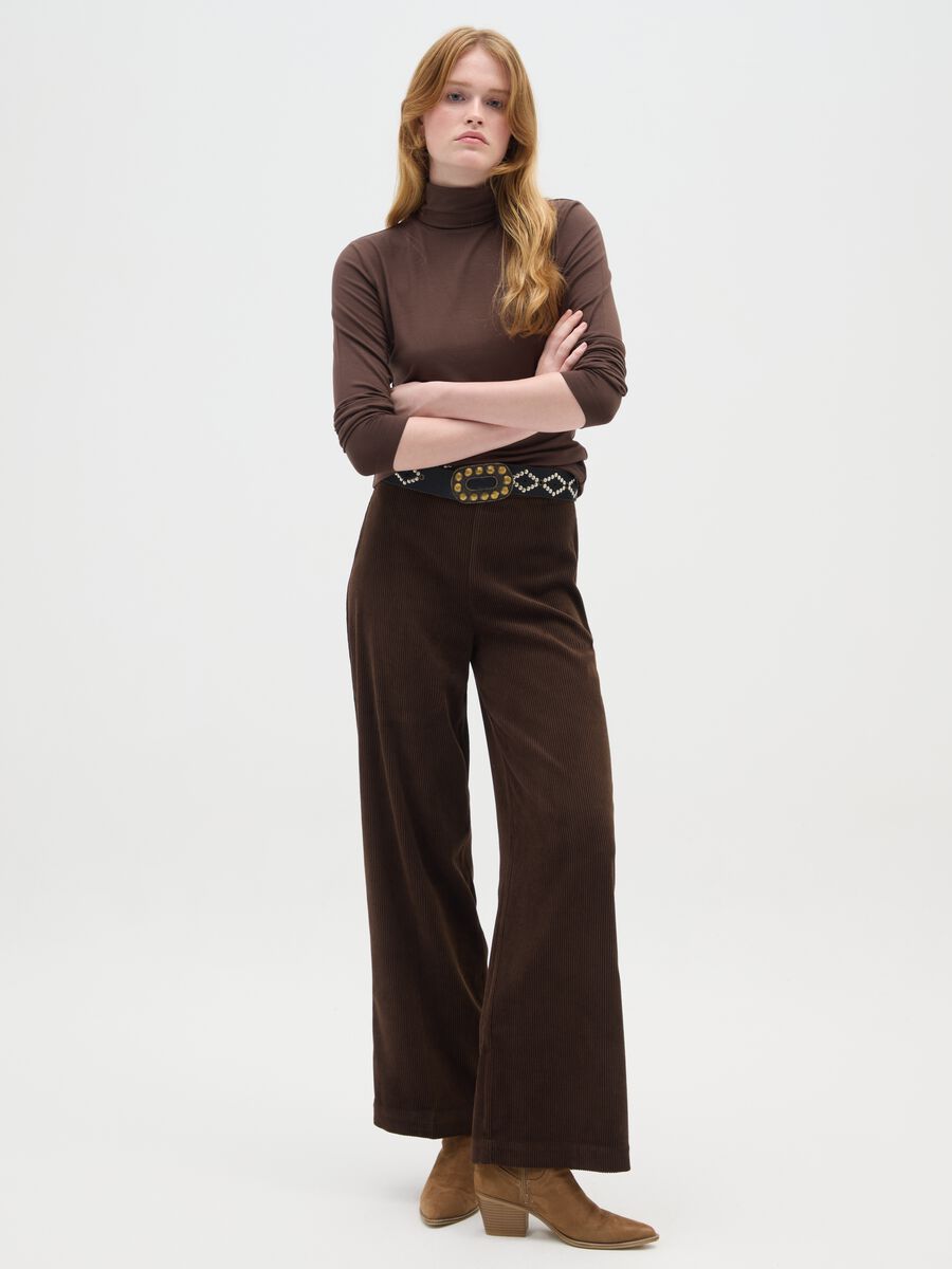 Brown Wide Leg Corduroy Trousers_0