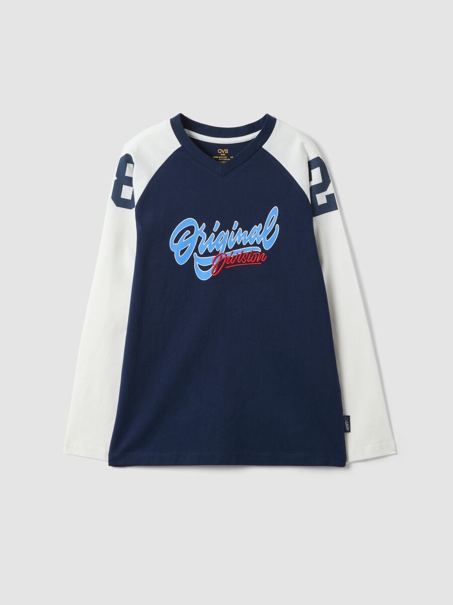 T-shirt blu in puro cotone con girocollo e stampa per ragazzo_3