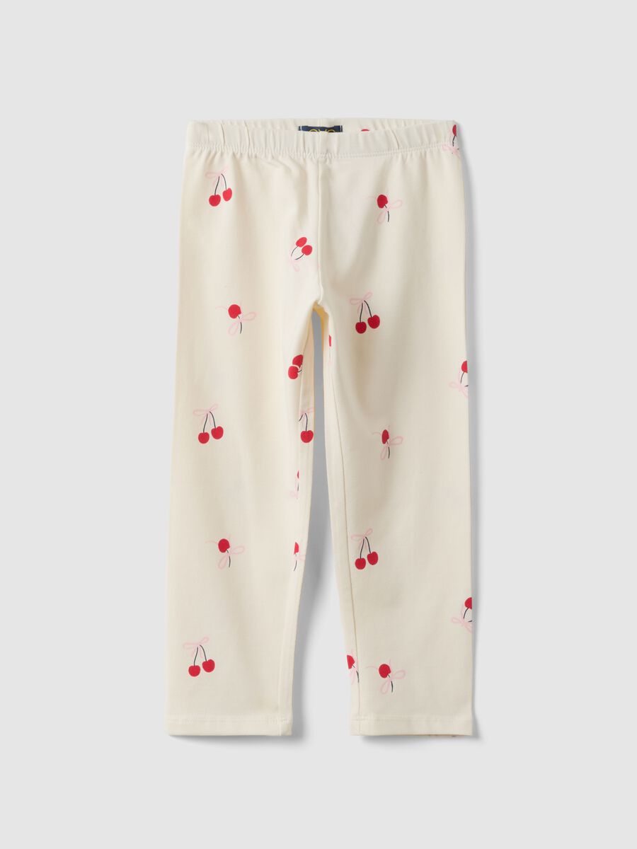 White stretchy cotton slim fit leggings for girls with designs_0