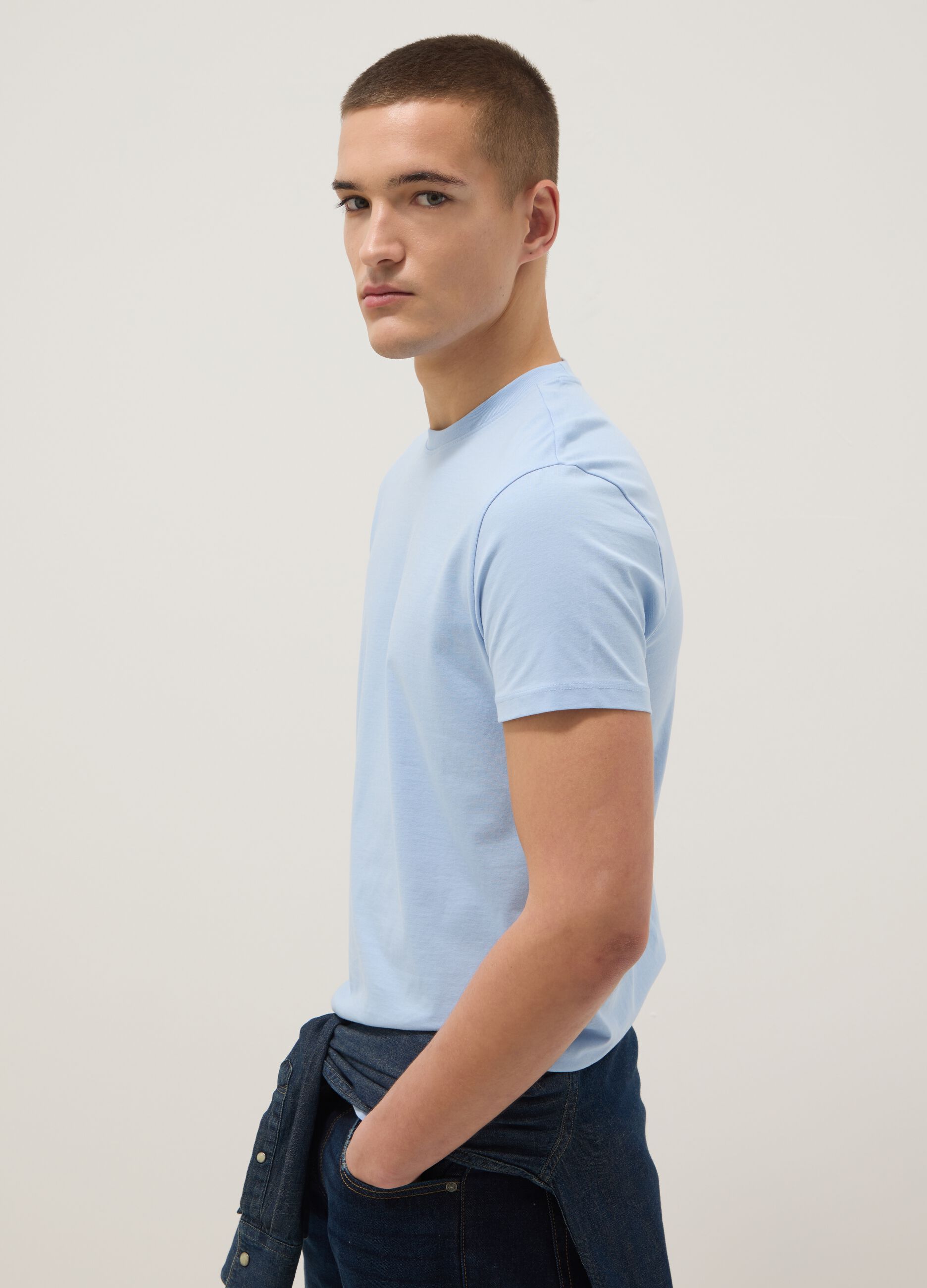 Sky blue pure cotton T-shirt