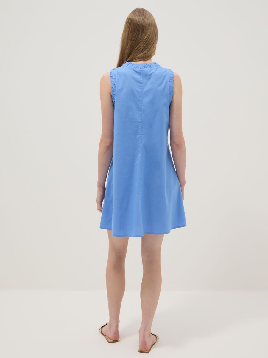 Light Blue Pure Cotton Regular Mini Dress with Ruched V-Neck_3