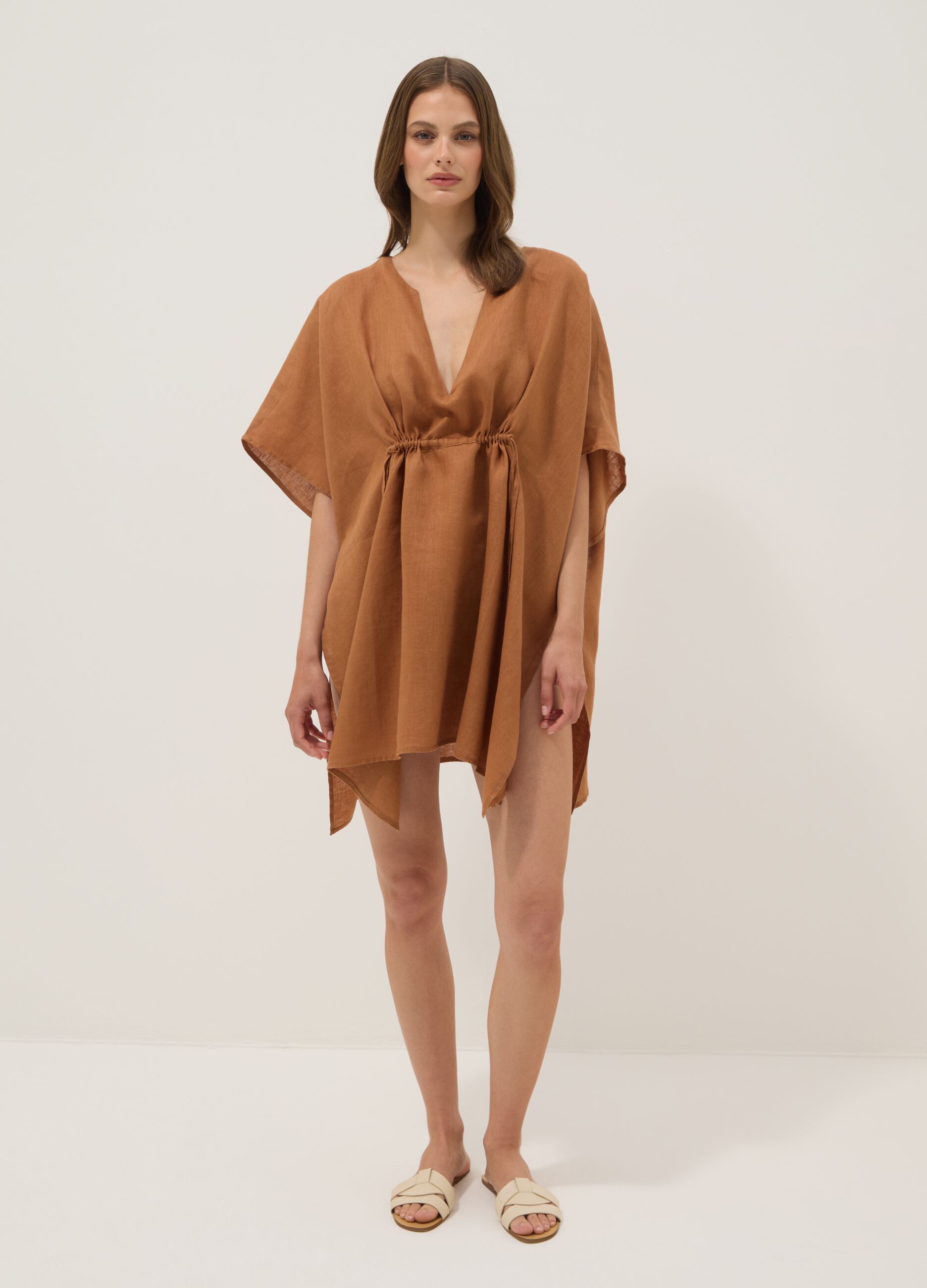 Caftan marron en pur lin