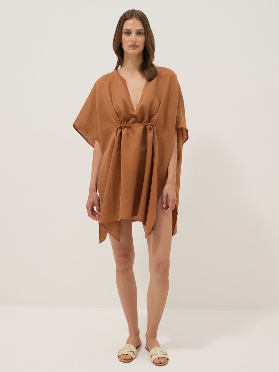 Brown pure linen kaftan_1