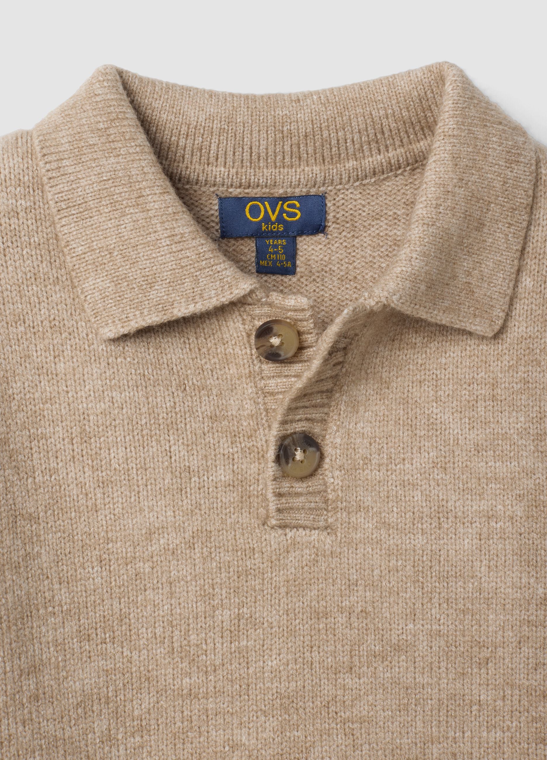 Beiger Regular-Fit-Pullover mit Polokragen und Rippb&uuml;ndchen