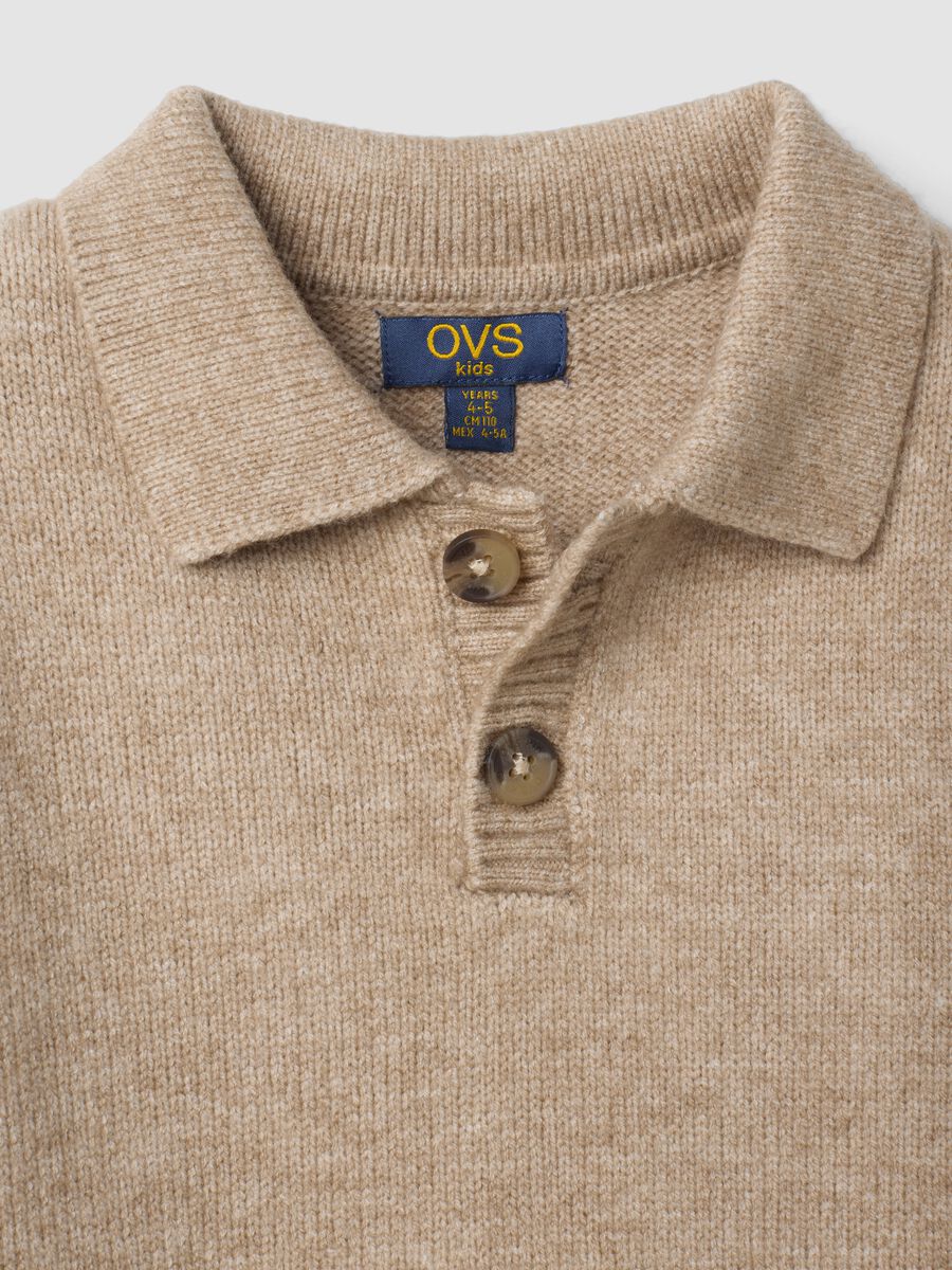 Beige regular-fit polo-collar jumper with ribbed trims_3