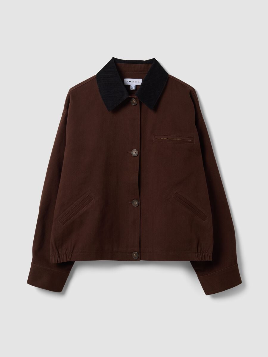 Brown pure cotton bomber jacket with contrasting collar, regular fit_4