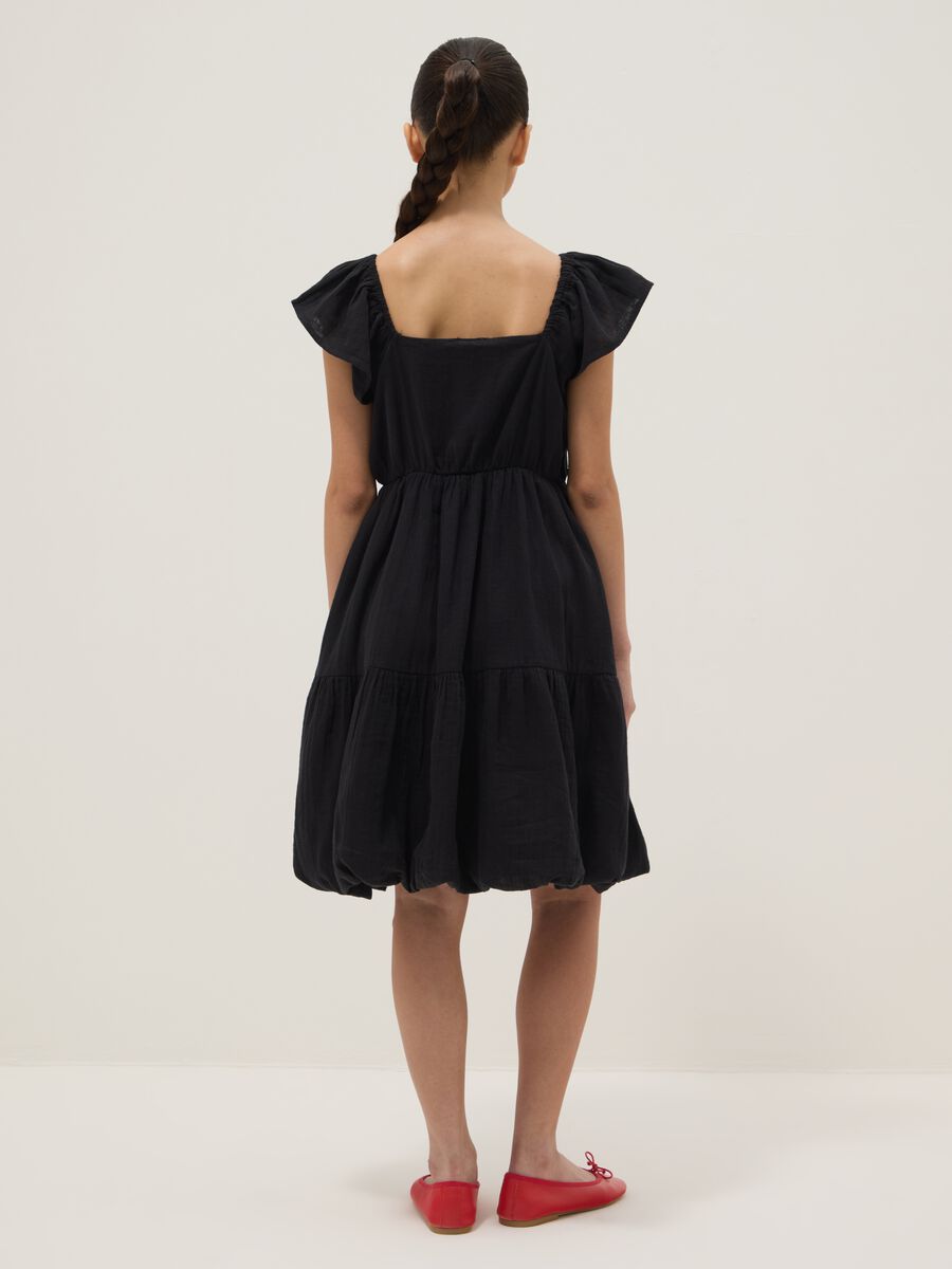 Black pure cotton boat-neck dress, wide fit_1