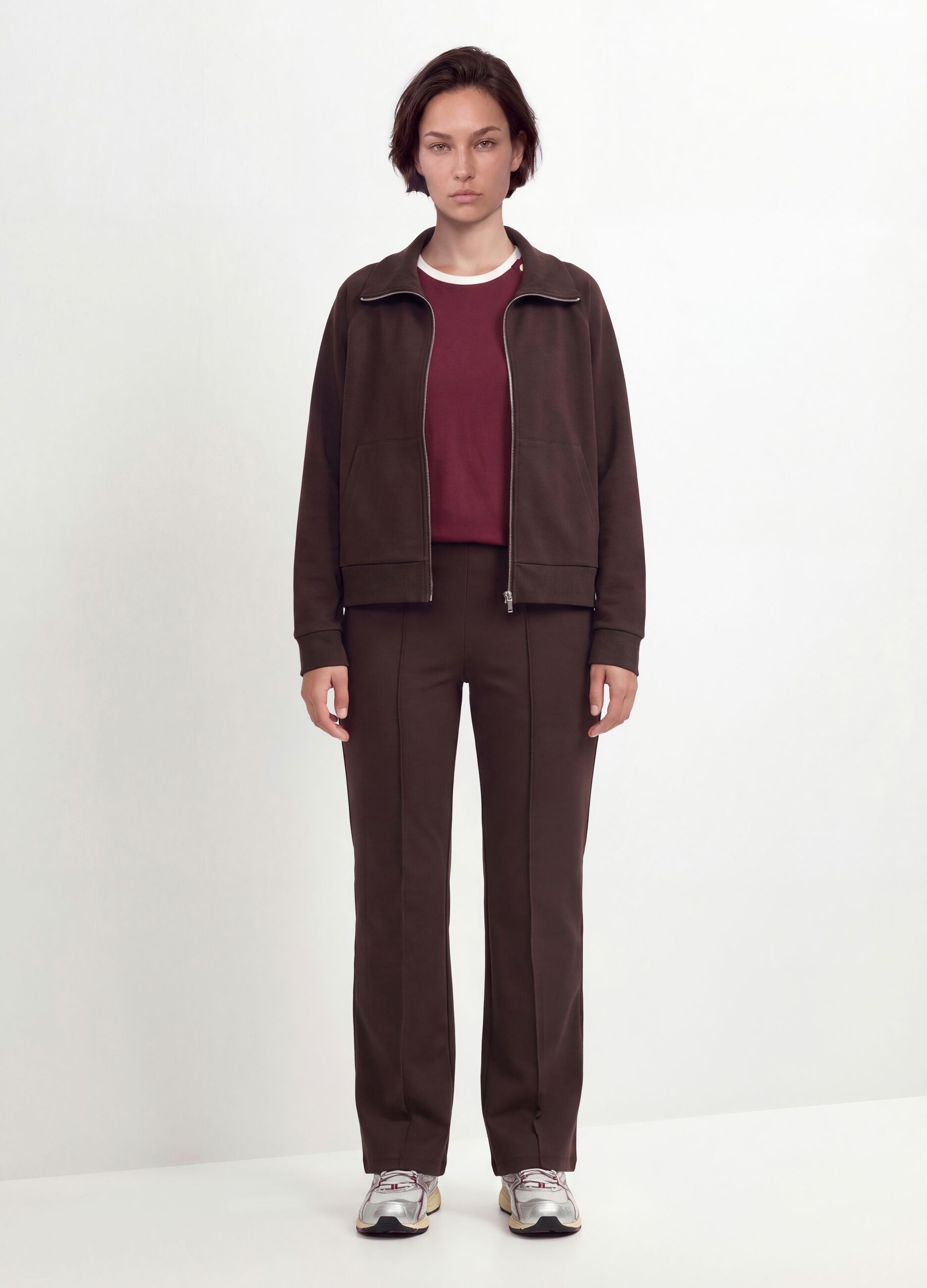 Brown stretch-viscose sweatshirt with regular-fit turtleneck
