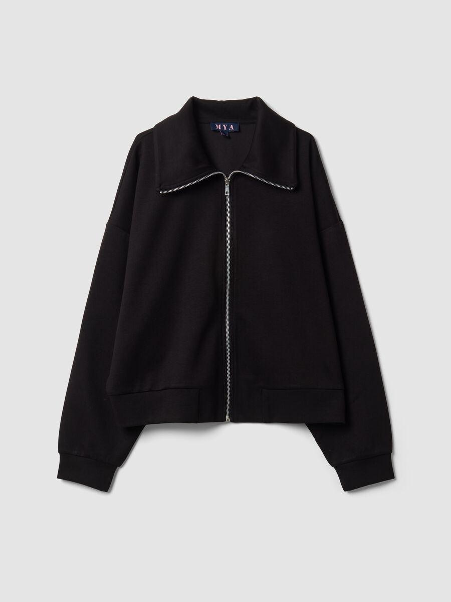 Schwarzes Full-Zip-Sweatshirt aus elastischer Viskose mit Kragen_0
