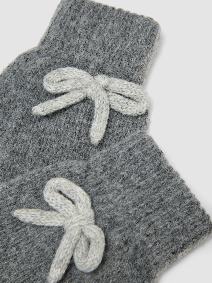 Grey wool-blend gloves with knitted bow detail_2