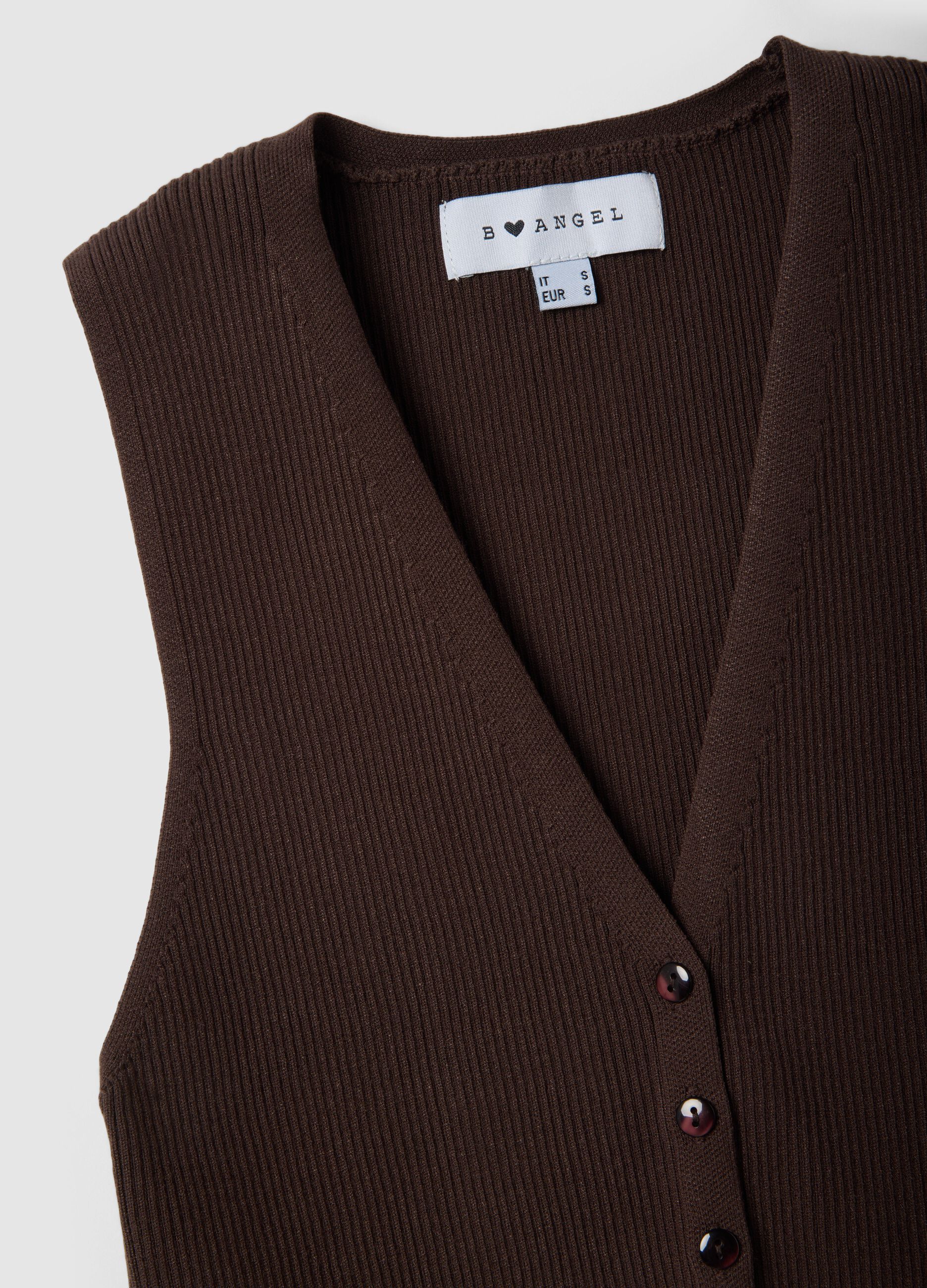 Smeđi prsluk od mje&scaron;avine viskoze običnog kroja i dubokog V izreza