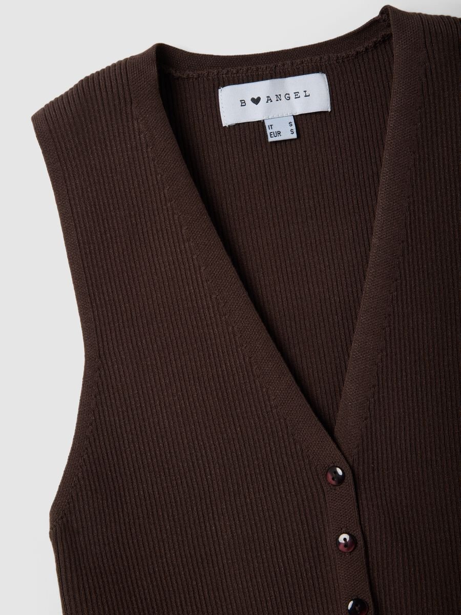 Braune Weste aus Viskose-Mischung mit regul&auml;rer Passform und tiefem V-Ausschnitt_1