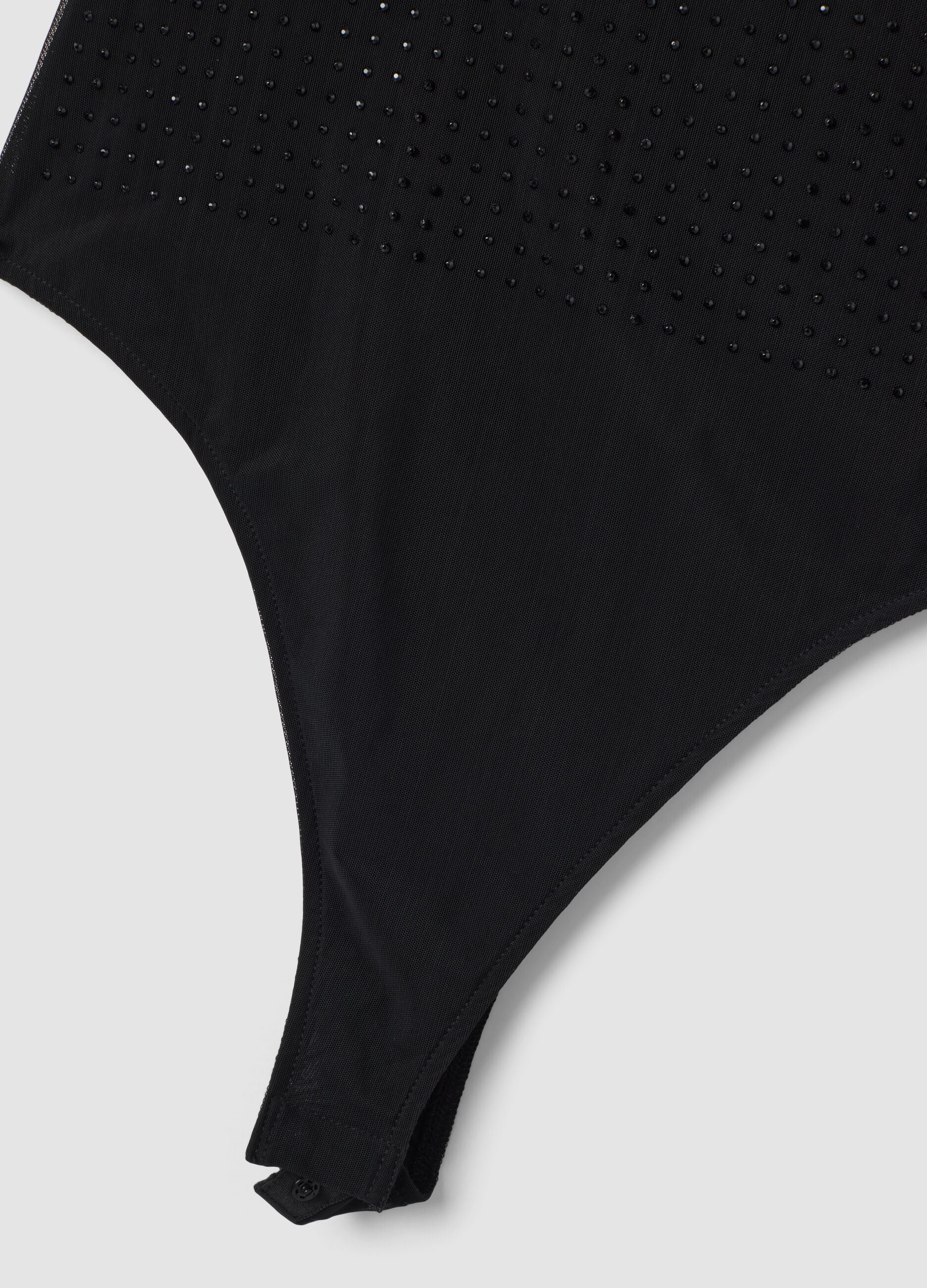 Black stretch bodysuit with rhinestones, regular fit