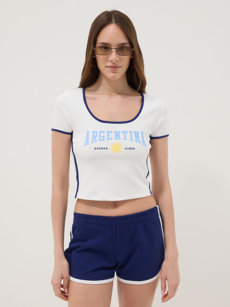 Camiseta blanca de algod&oacute;n el&aacute;stico de manga corta_1