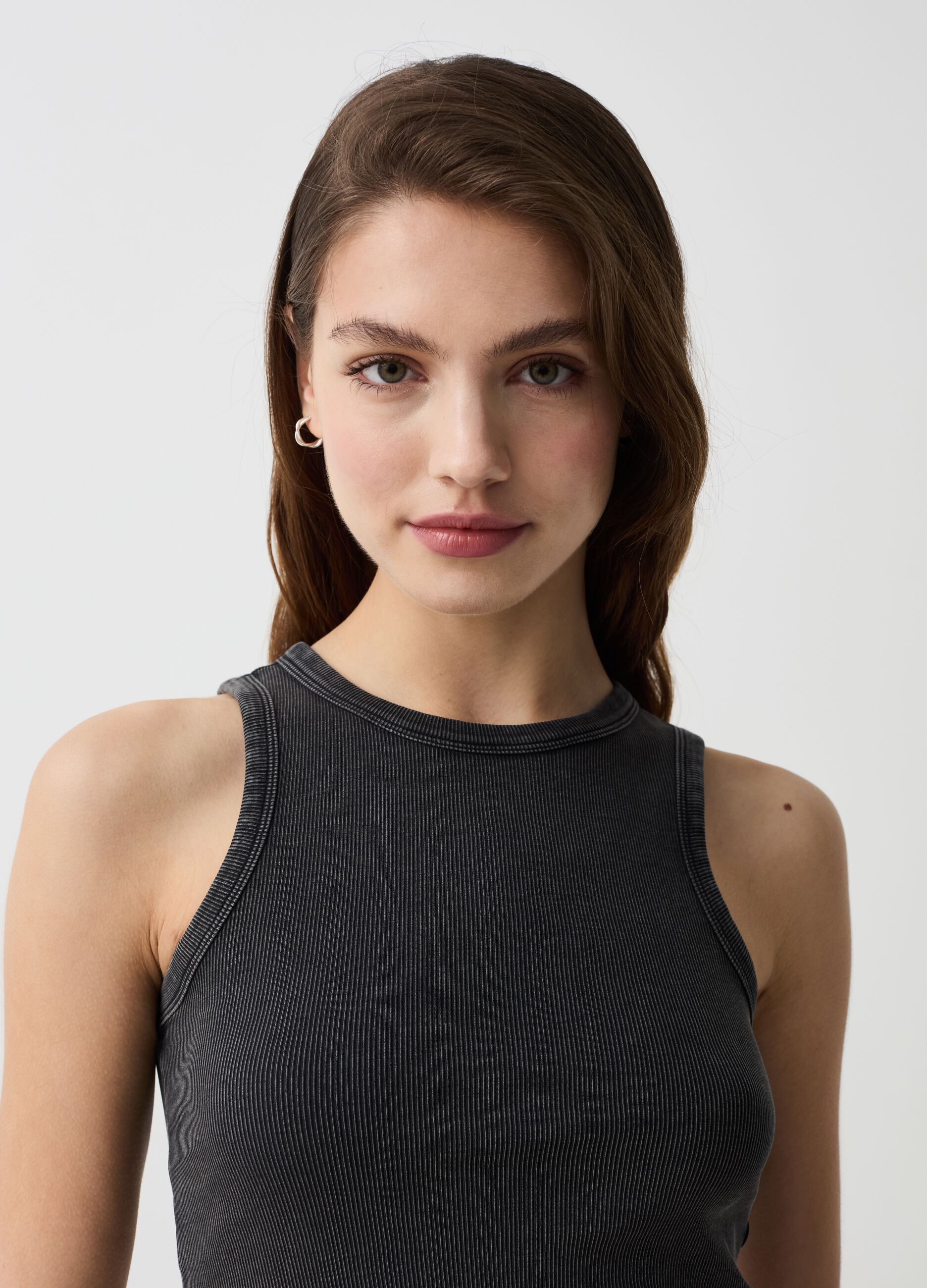 Fine-ribbed tank top