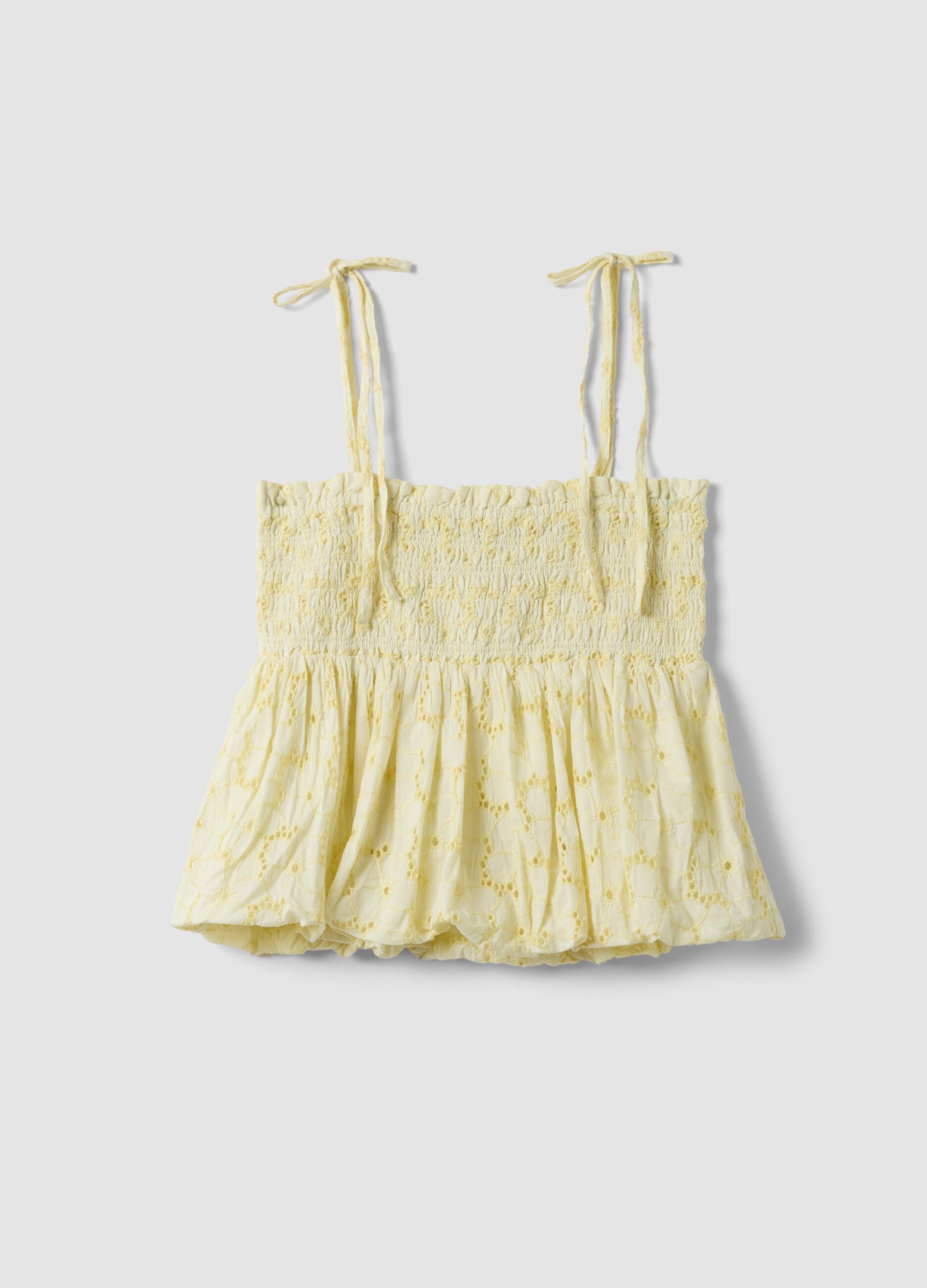 Yellow pure cotton cropped top with thin straps
