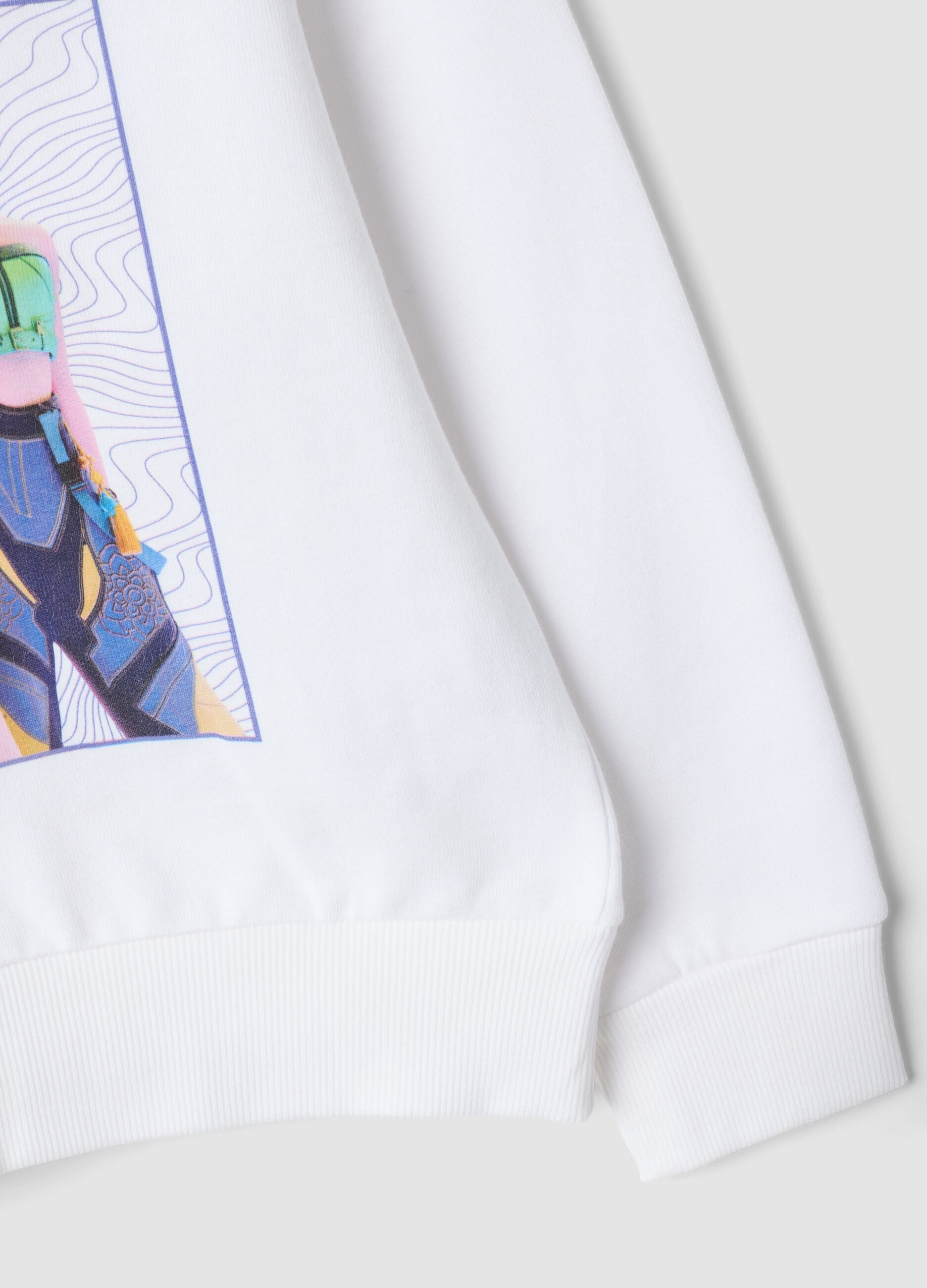 Sweatshirt branca com capuz em 100% algod&atilde;o com estampado K-Pop Demon Hunters