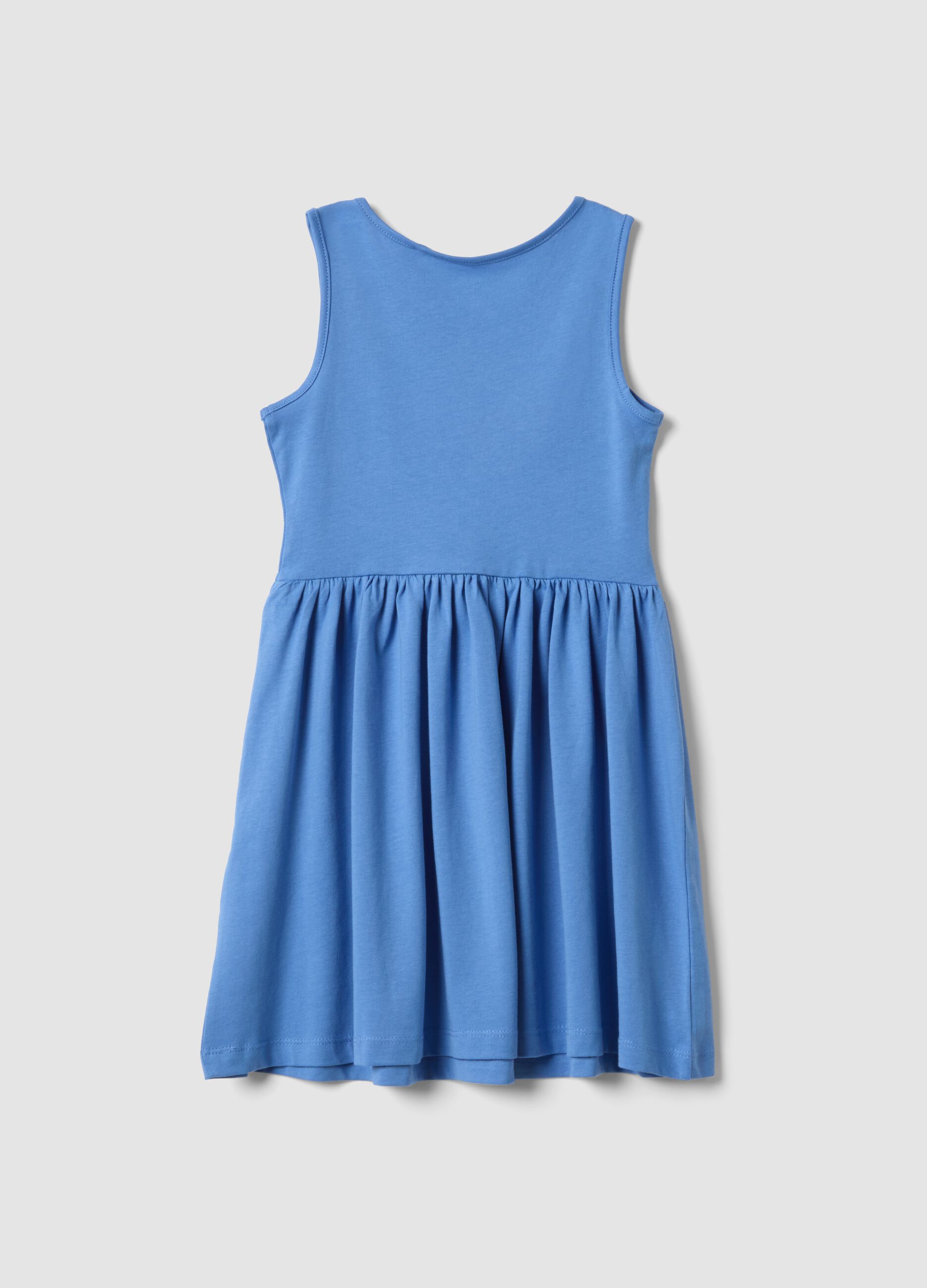 Girls' sleeveless sky-blue pure cotton dress, regular fit