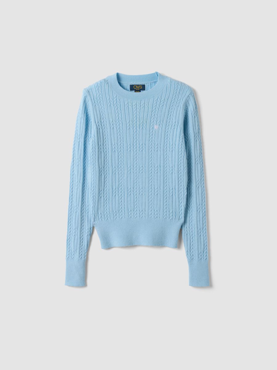 Sky-blue fitted viscose-blend cable-knit crew-neck jumper for girls_0