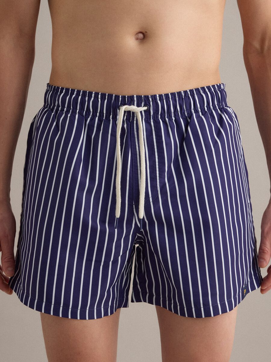 Blue striped swim shorts_1