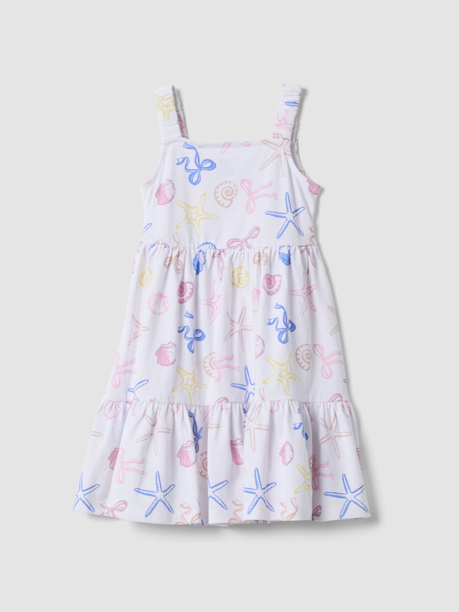White pure cotton girls&rsquo; dress, regular fit, with seaside prints_1