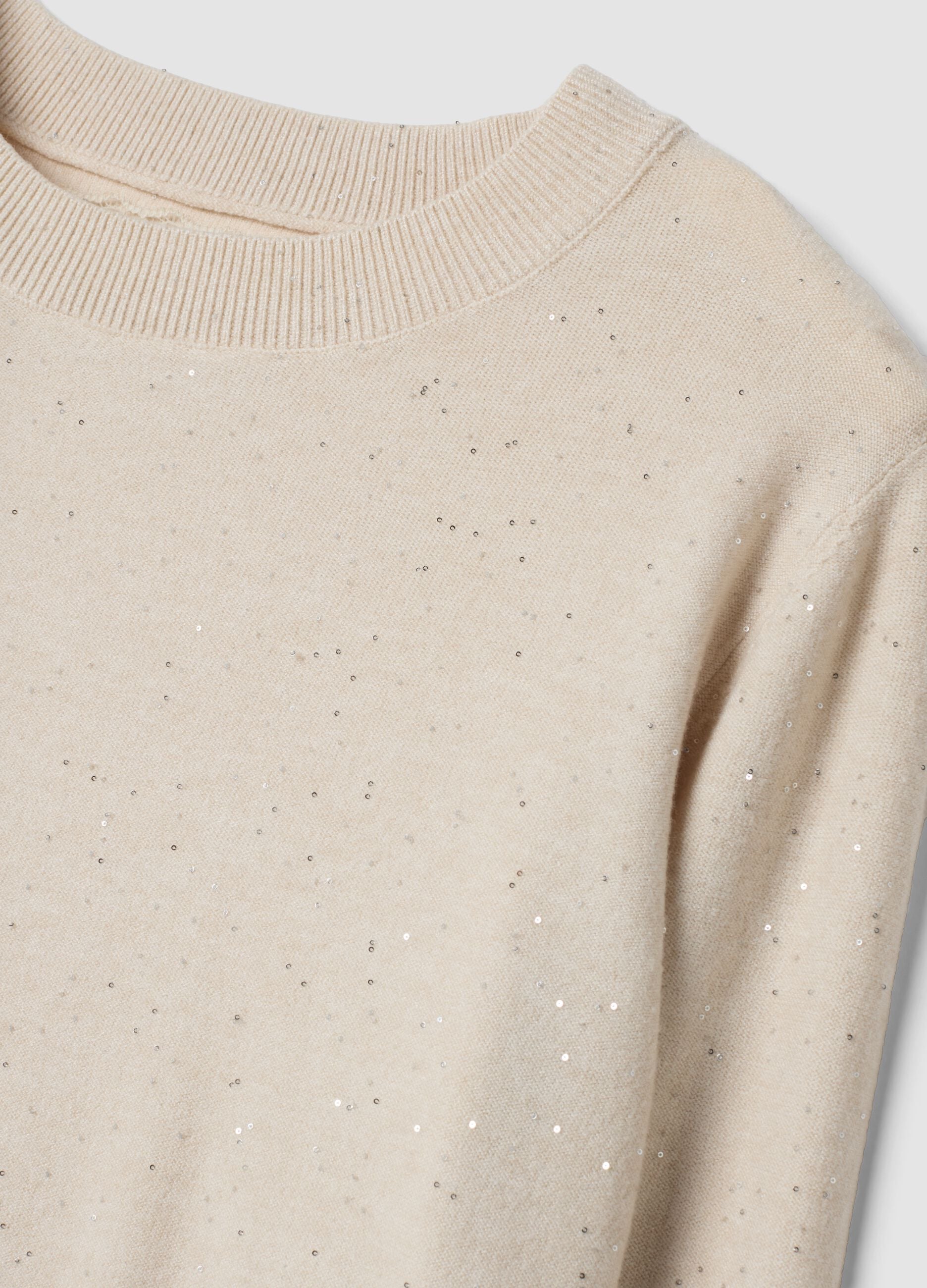 Camel viscose-blend jumper with sequins, regular fit