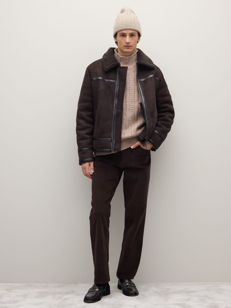Brown regular fit jacket with zip_3