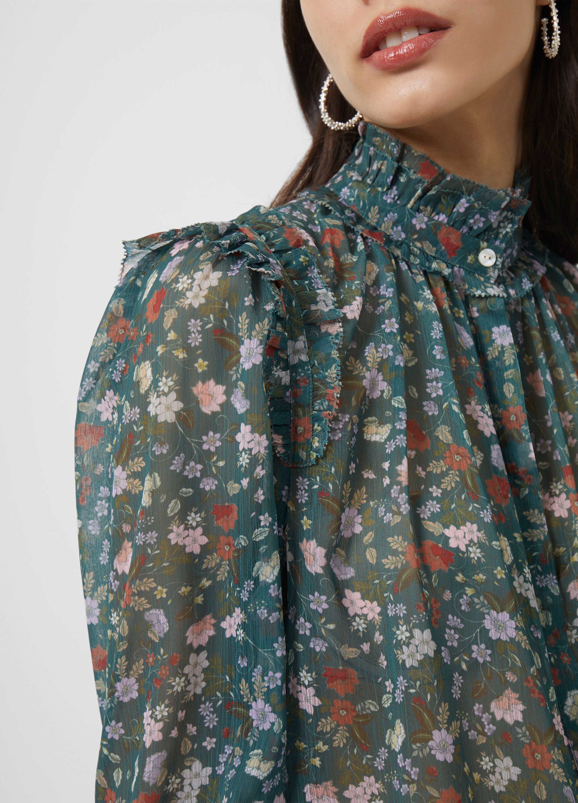 French Connection floral blouse with ruffles