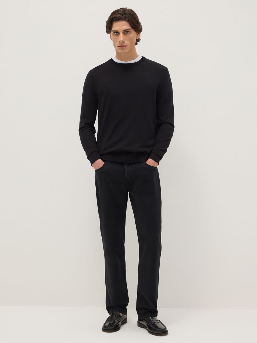 Black cotton blend trousers in regular fit_0