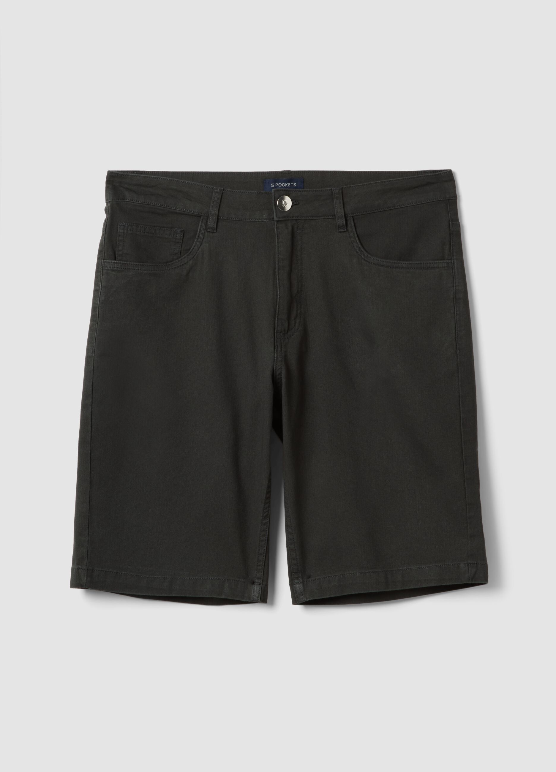 Black stretch cotton Bermuda shorts