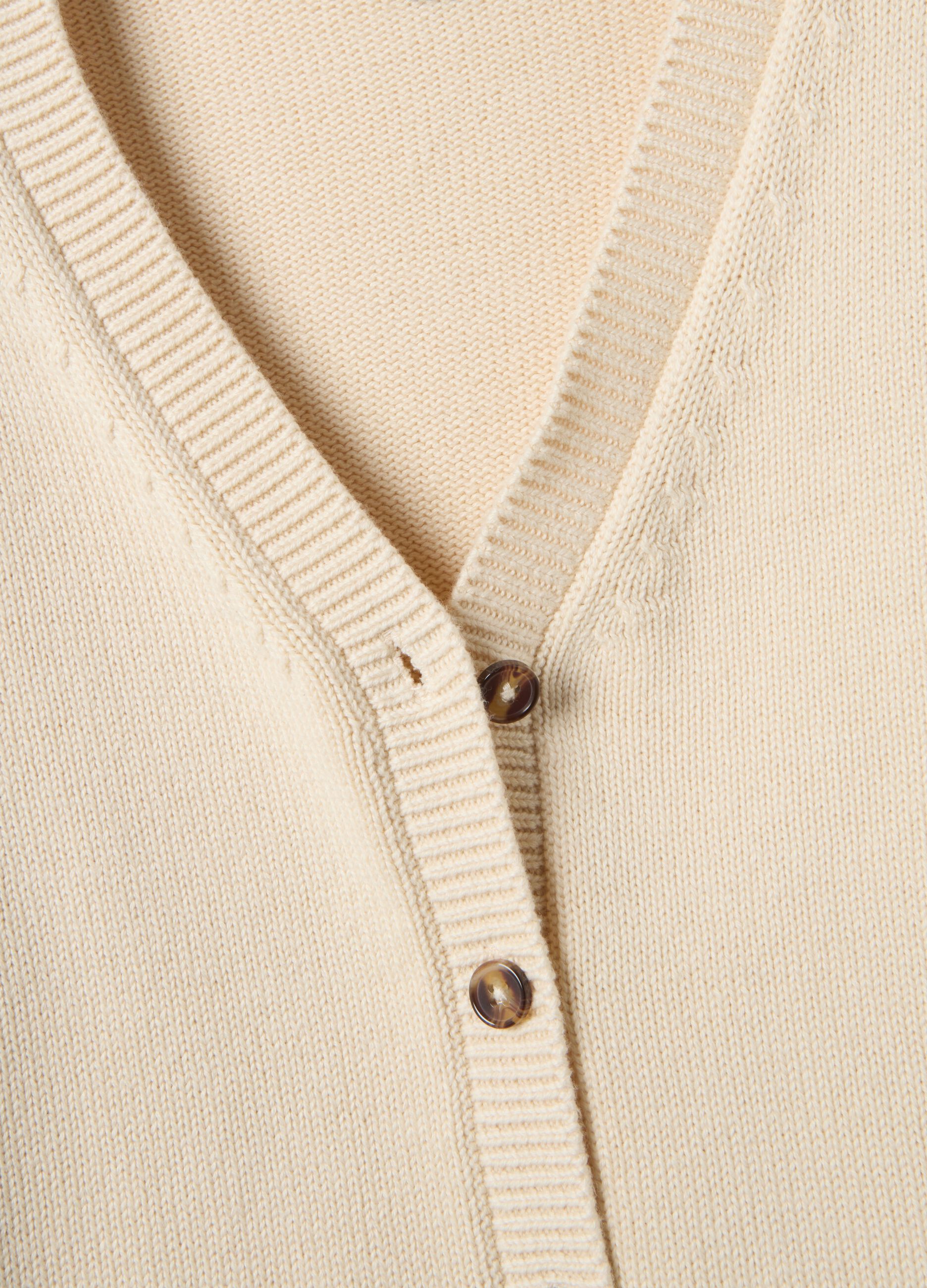 Beige V-neck cardigan in pure cotton with regular fit