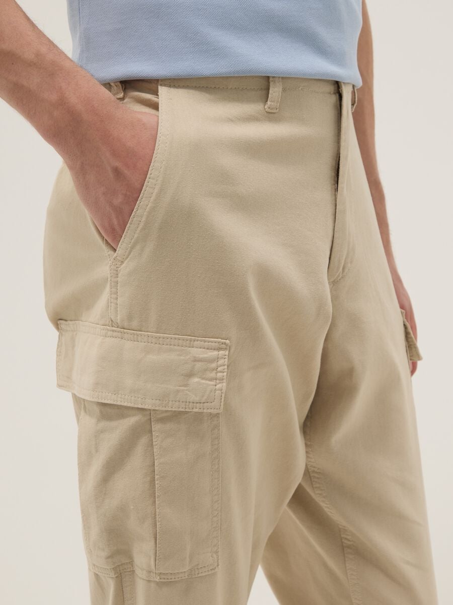 Beige Cargo-Hose in Leinen-Baumwollmix, Regular Fit_3
