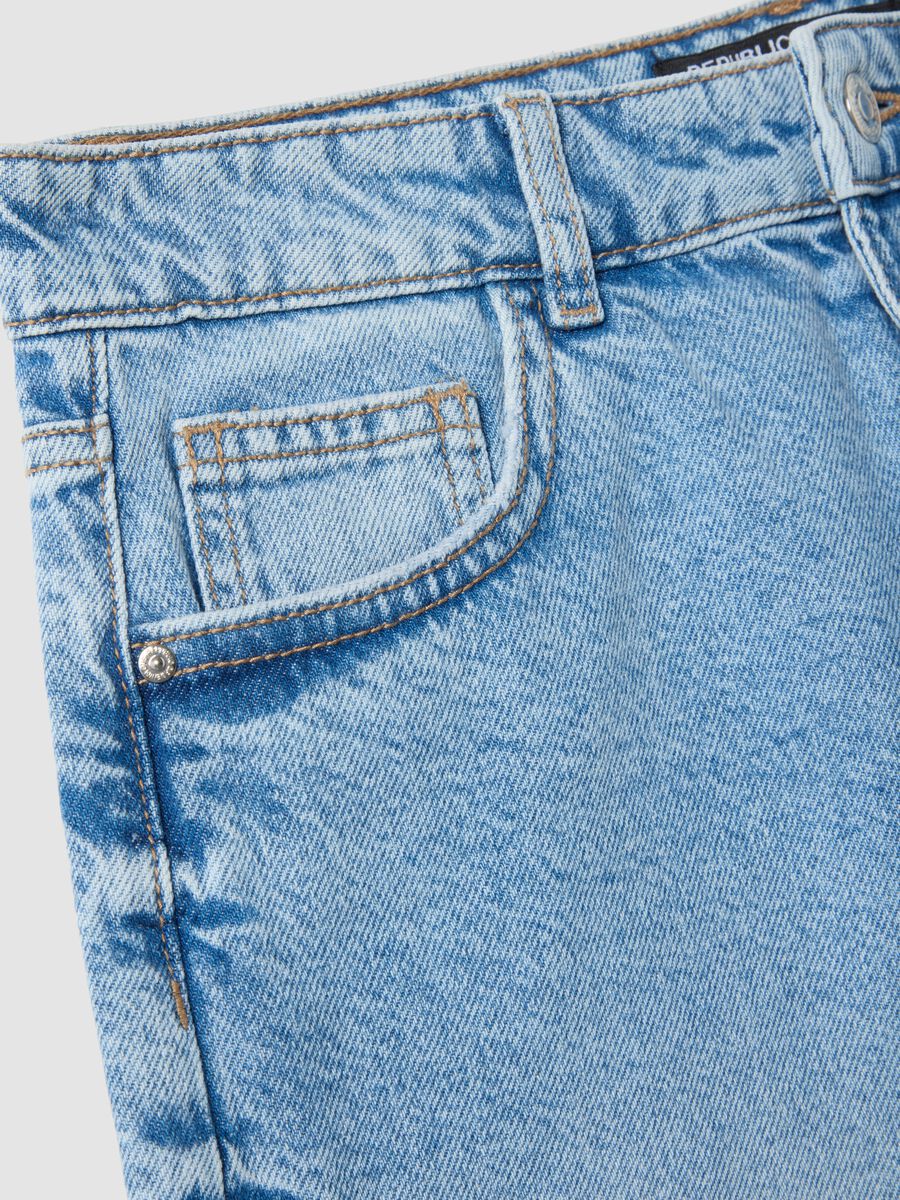 Pure cotton denim blue wide leg shorts_5