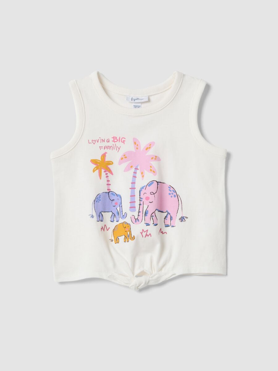 White organic cotton vest top with print and knot detail_0