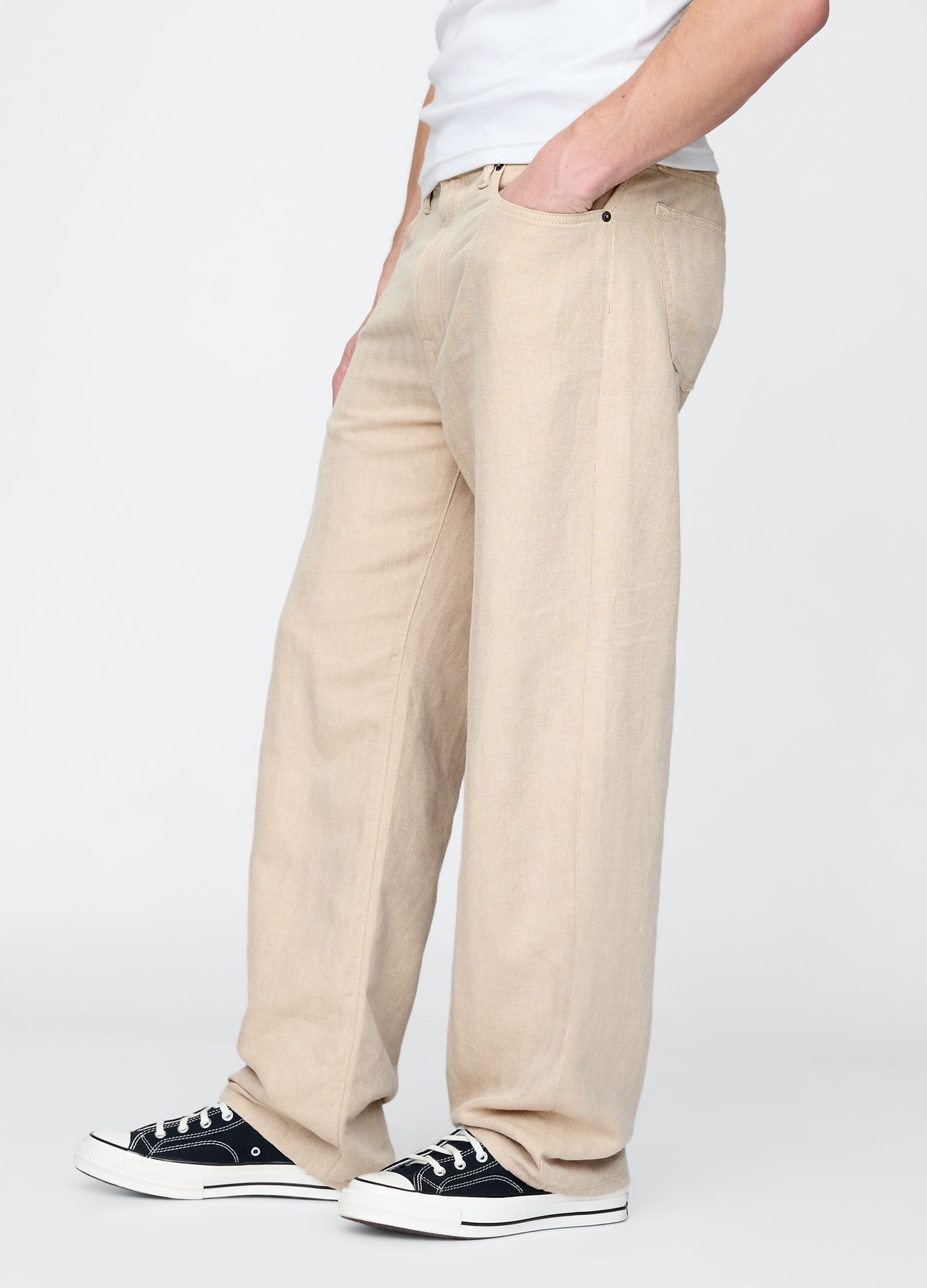Weite beige Leinenhosen
