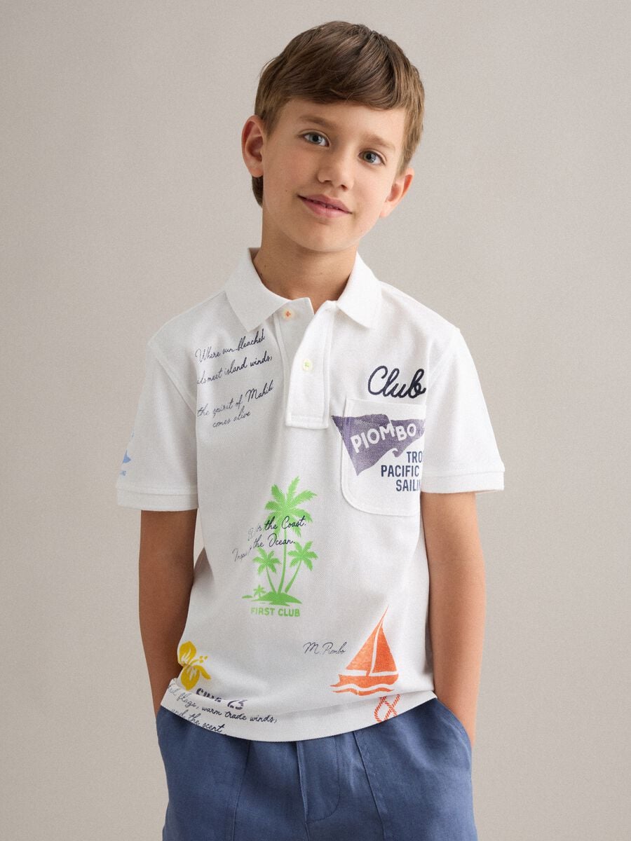 Weisses Kurzarm-Poloshirt aus reiner Baumwolle_0