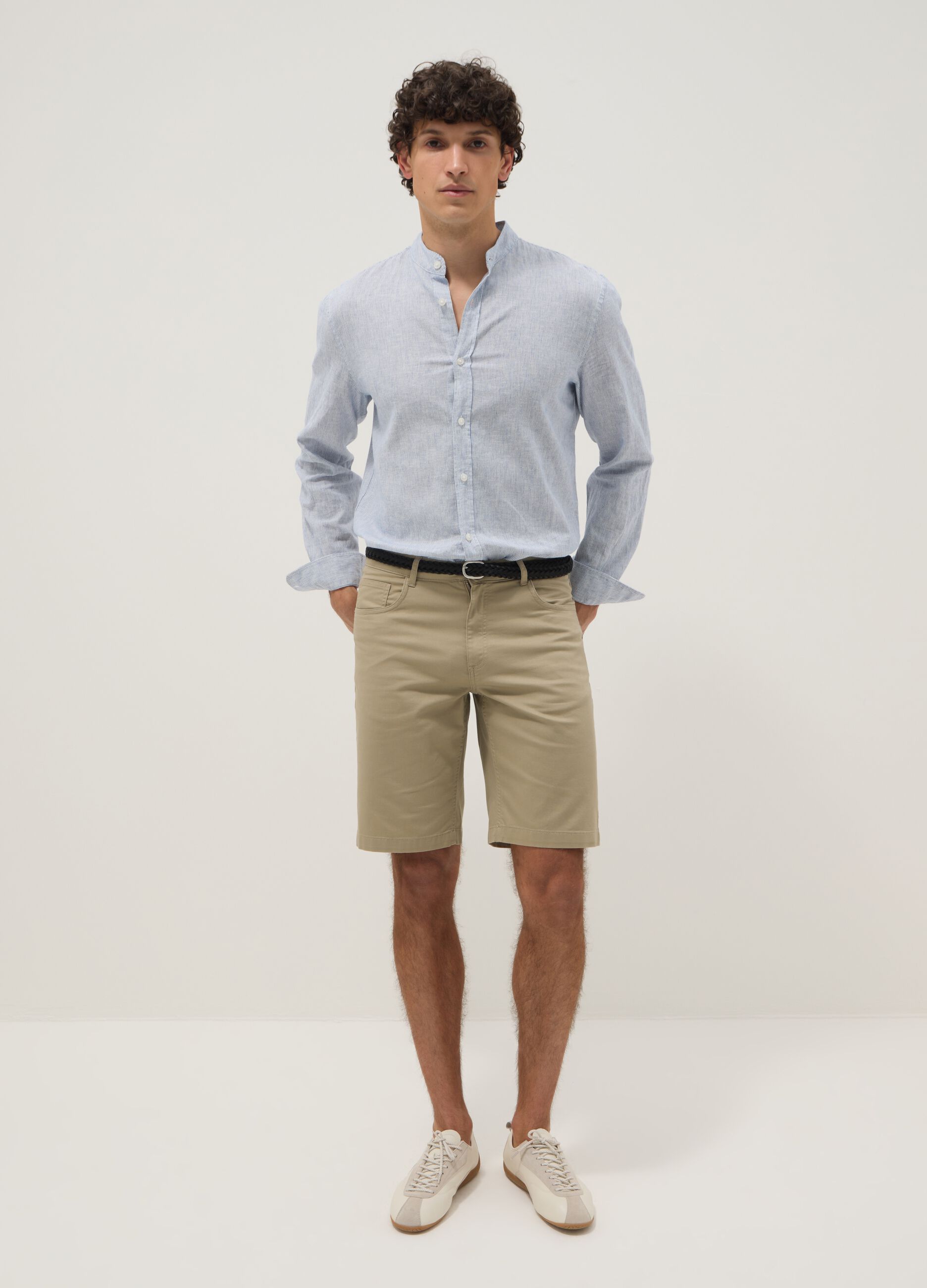 Beige stretch cotton Bermuda shorts