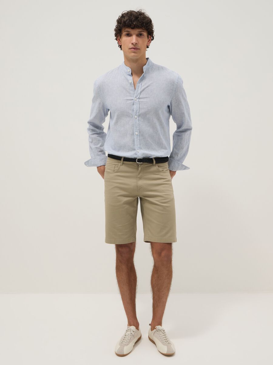 Beige stretch cotton Bermuda shorts_0