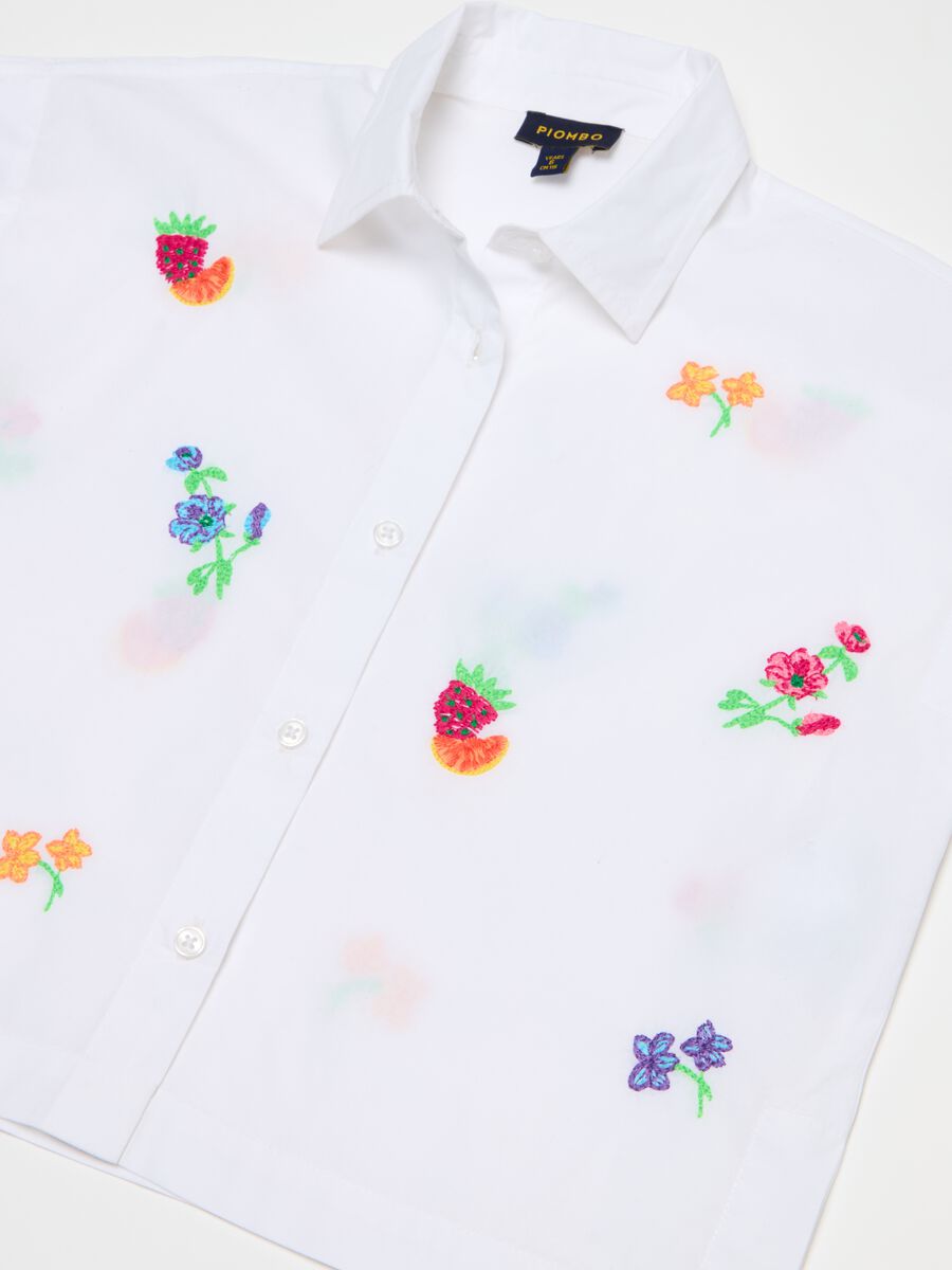 Camicia in cotone con ricamo frutta e fiori_5